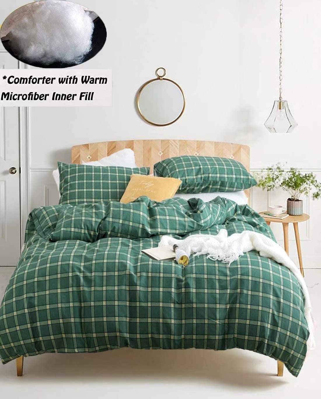 Set Di 4 Federe Per Cuscini ABAKUHAUS, 40x40 Cm, Microfibra Verde Foresta Con Motivo Gingham, Stampa Fronte/Retro