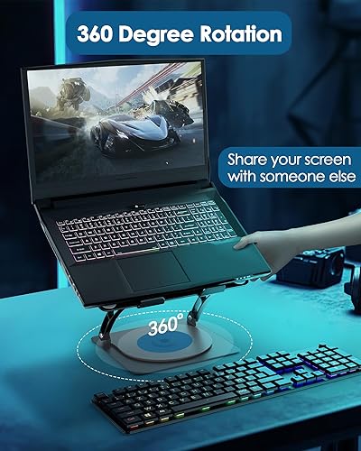 Miniatura 10 de SHUWEI Soporte de refrigeración para laptop con ventilador de 3 velocidades, soporte de computadora portátil de altura ajustable para escritorio,