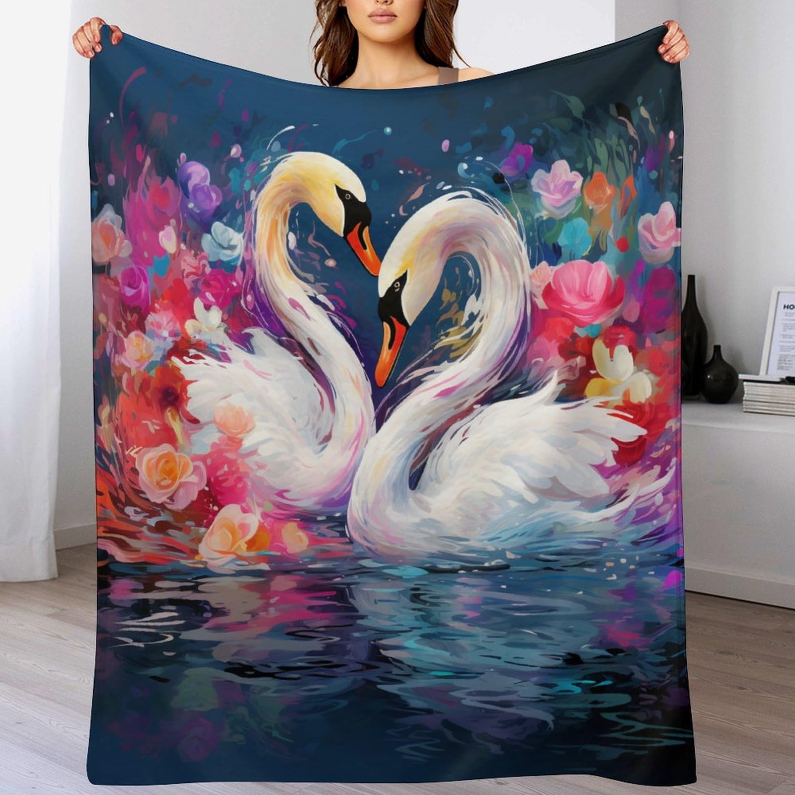 Manta de gran tamaño cisne para combatir el frío invierno en sofá y cama