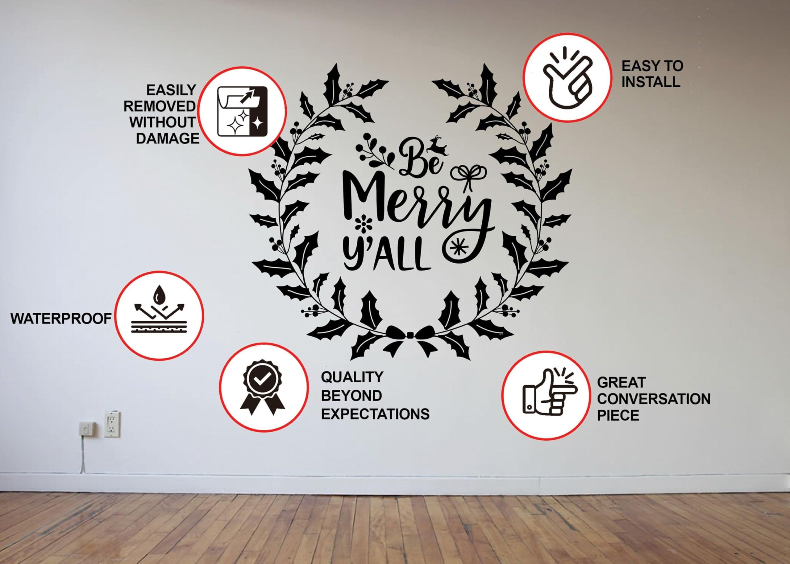 Uroczy świąteczny cytat naklejka winylowa - "Be Merry Y'all" tekst kalkomania znak 47 x 44 / bordowy