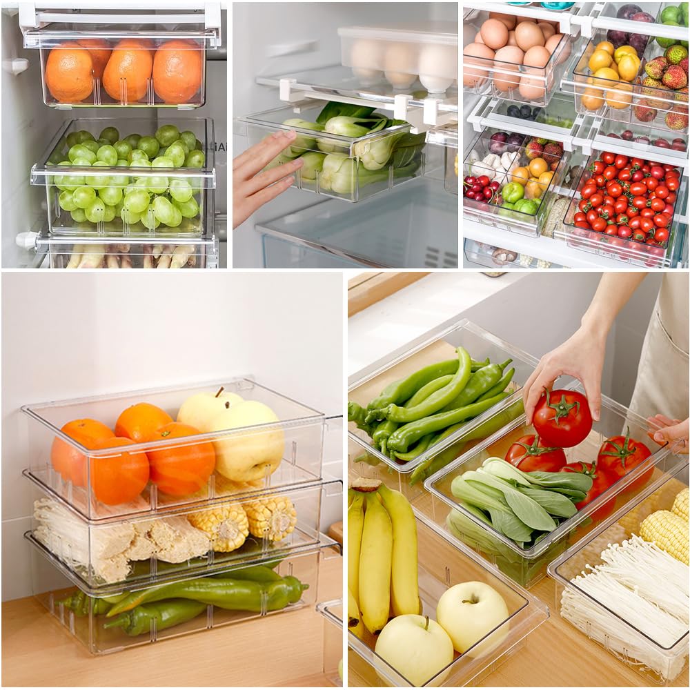 CAREDGO 2 Stück Kühlschrank-Organizer, Aufbewahrungsbox für Kühlschrank, 2 Stile, Schublade, Kühlschrank, Aufbewahrung, transparent, für Obst und Gemüse