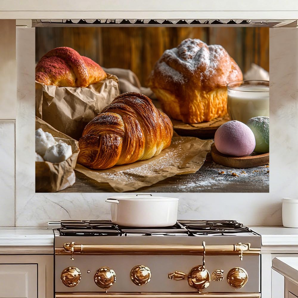 Kitchen Wall Decor Bakery Bread Croissant Food Art Peel and Stick Removable Wall Decals Home Decor for Dining Room Cafe Restaurant Decoration (Colorful 0042)