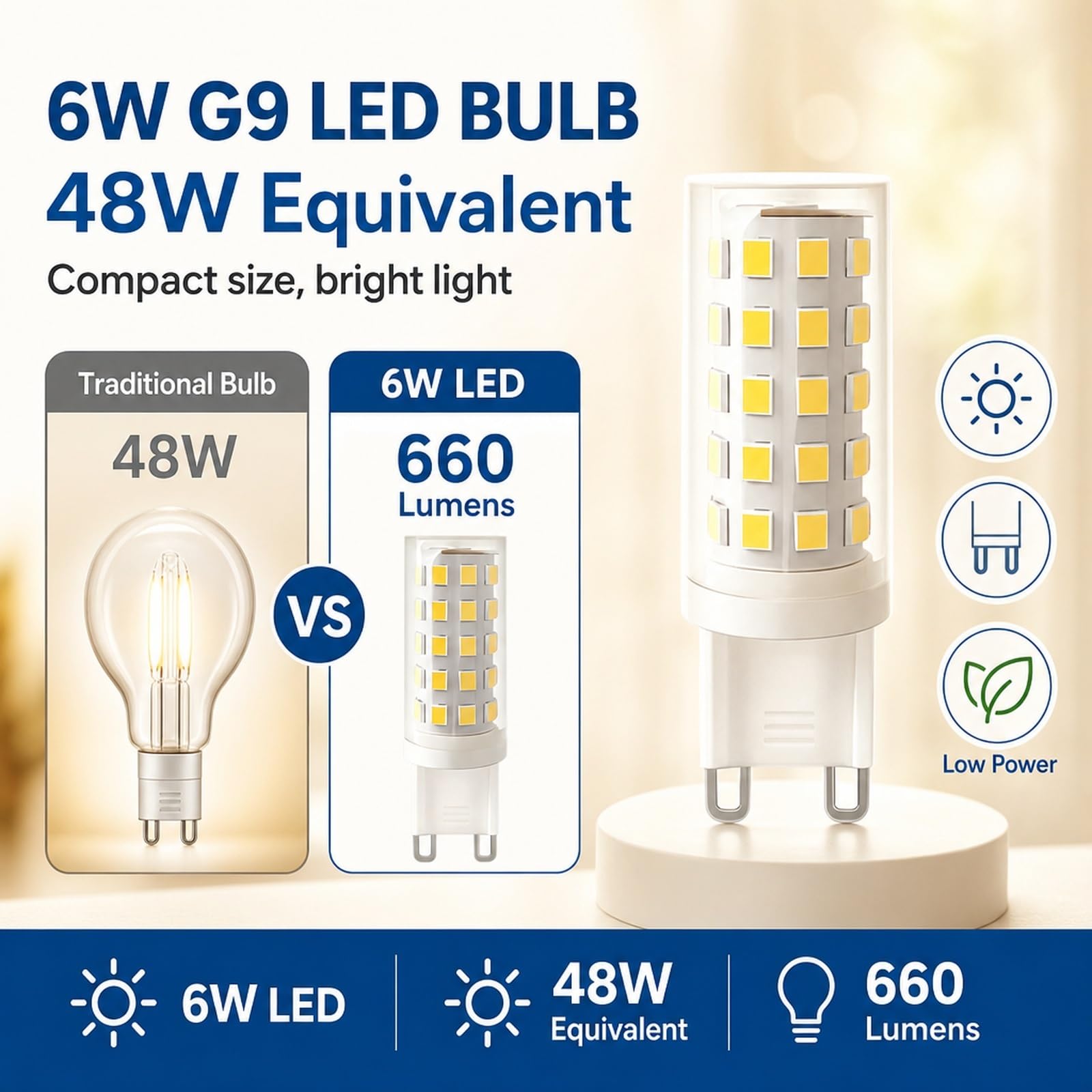 Lampadina LED G9 Luce Calda 3000K 6W Equivalente 48W Anti-Sfarfallio Risparmio Energetico CRI>80 Brillante Camera Soggiorno Cucina Corridoio Non Dimmerabile(4 Pack)