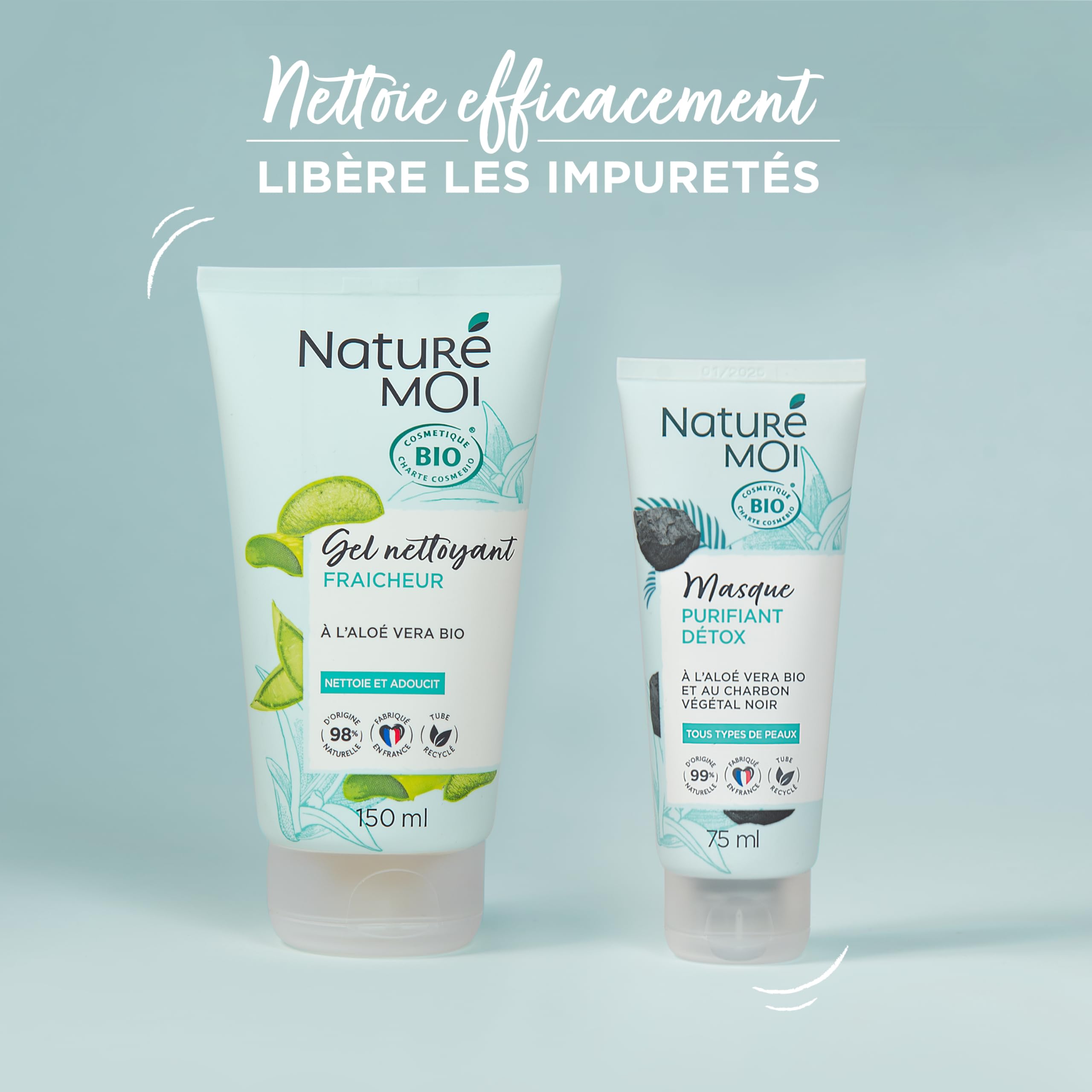 Naturé Moi - Gel nettoyant visage - Nettoyant visage Fraîcheur - Soin visage à l'Aloe Vera Bio - 98% d'Origine Naturelle - 150 ml - Fabriqué en France