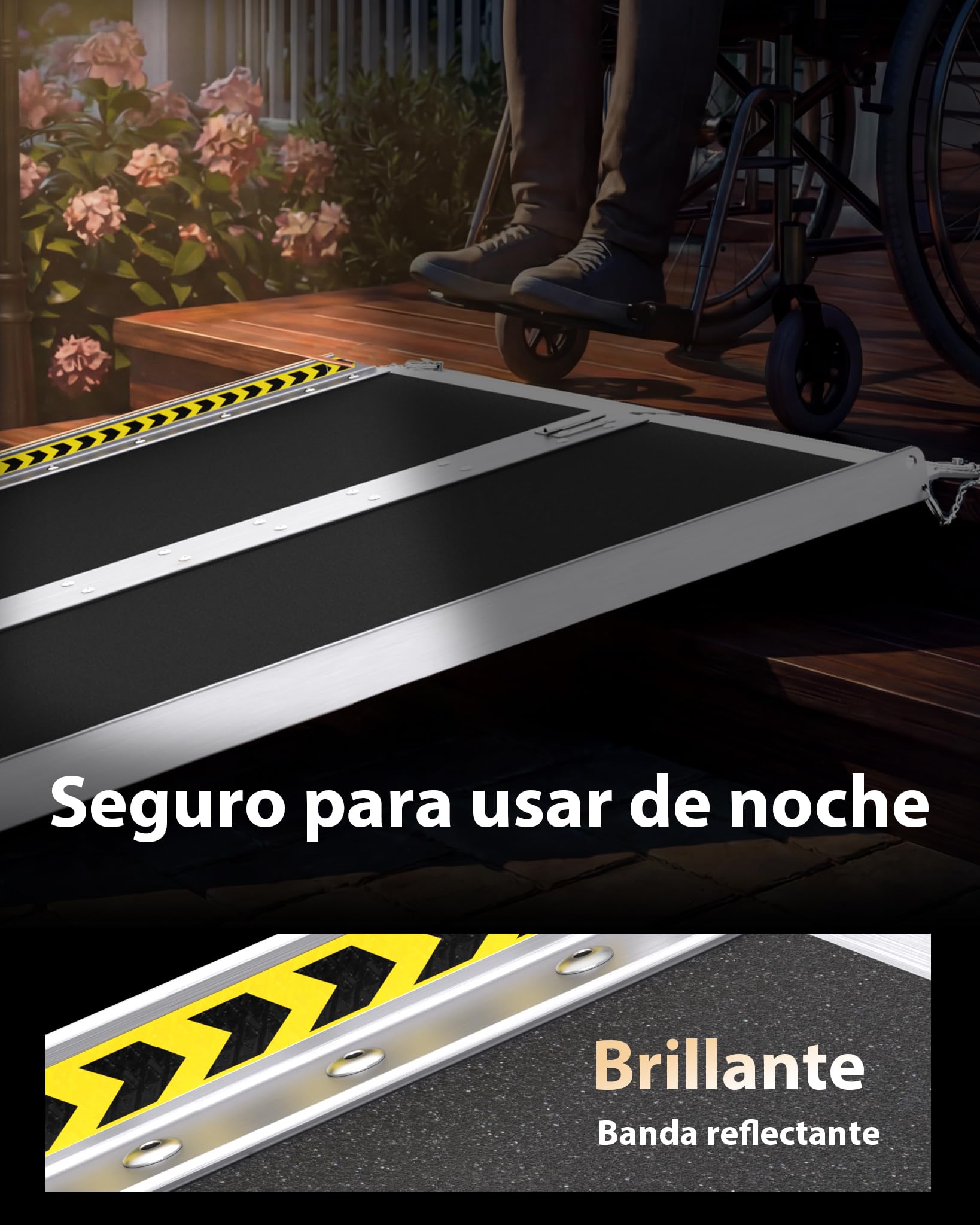 FACHNUO Rampa de 91 cm para silla de ruedas para escalones en el hogar, capacidad de carga de 363 kg, rampa de umbral plegable portátil para puertas con base autoajustable, rampa de aluminio