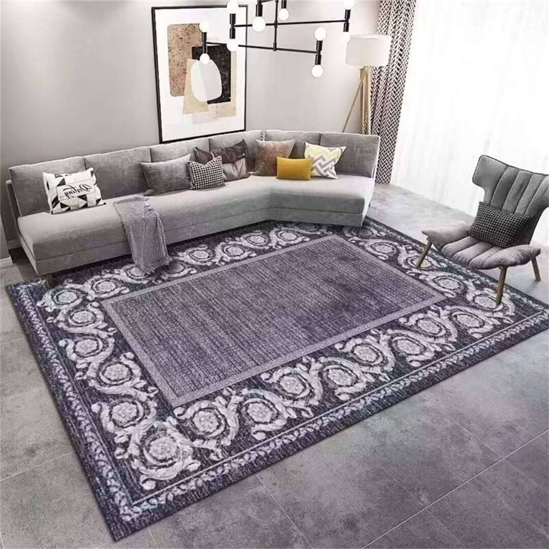 Tapis d'entrée de salon lavable gris 70x140cm avec cadre en dentelle design