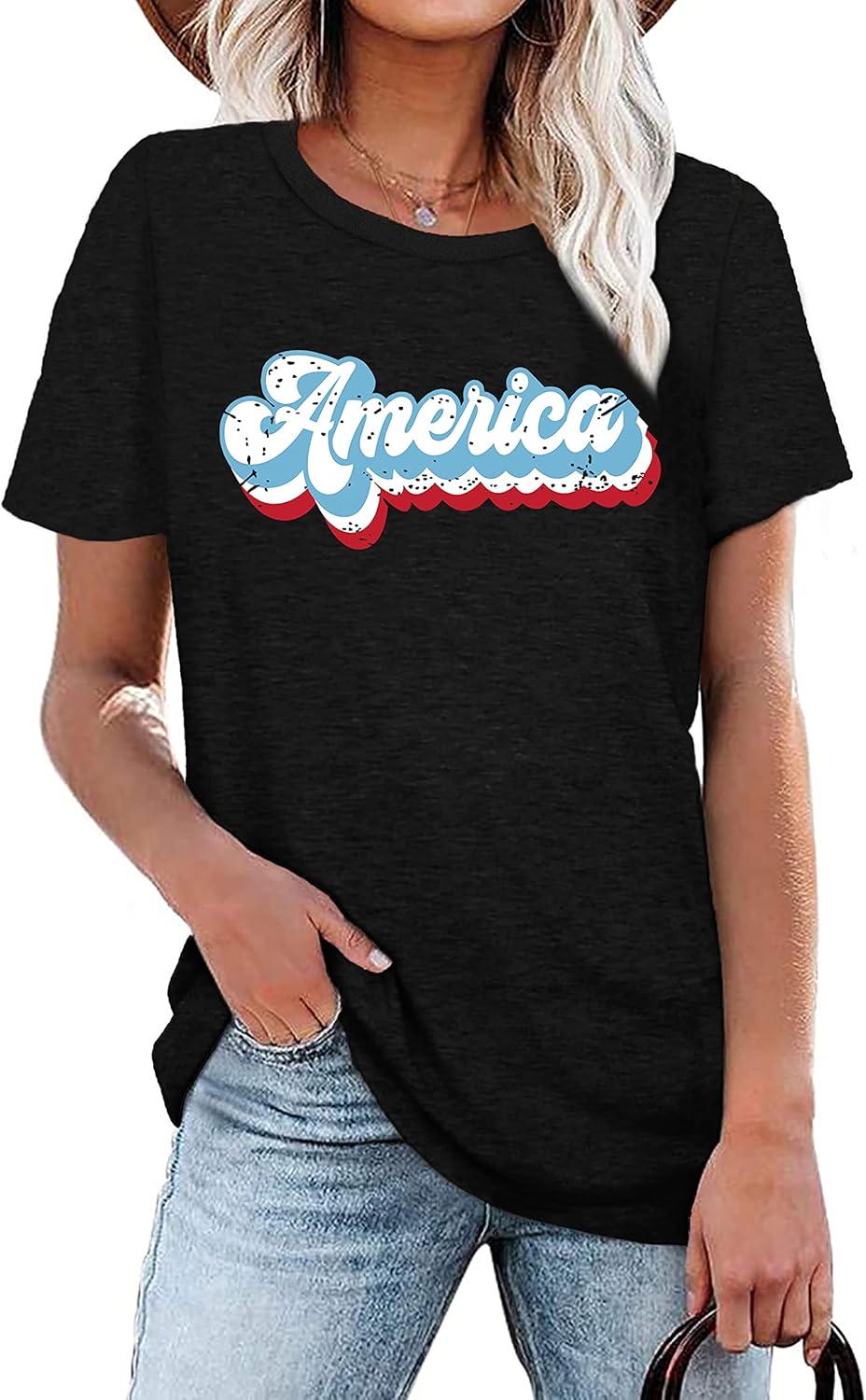 4th of July Shirts for Women America Printed Tshirt Patriotic Vintage USA Tee Tops - Image 3