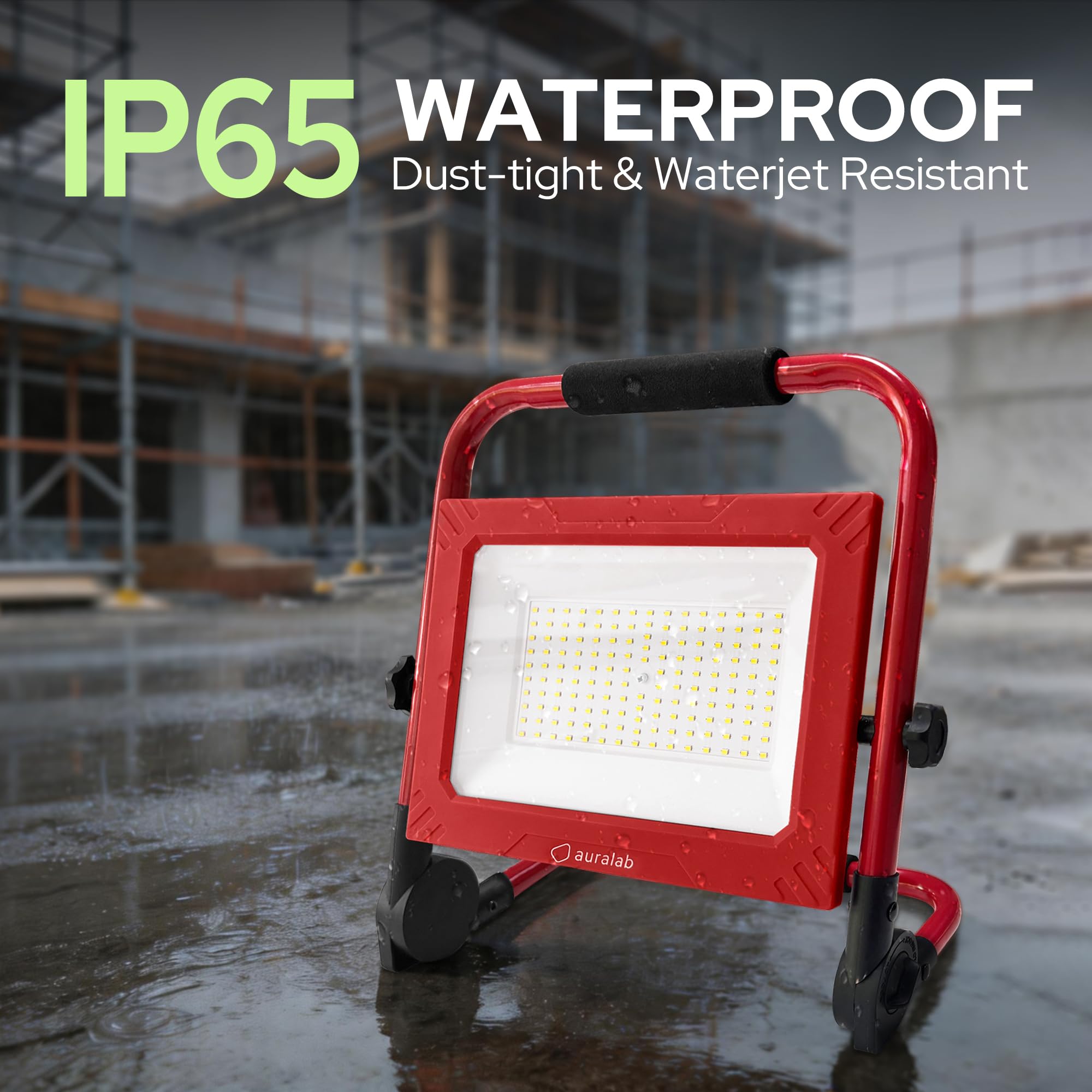 auralab Foco LED Trabajo 200W con Interruptor, 20000LM Foco de Obra Portátil con Cable de 4m, Proyector Impermeable IP65 con Soporte, Luz de Obra 6500K para Garaje, Taller, Camping