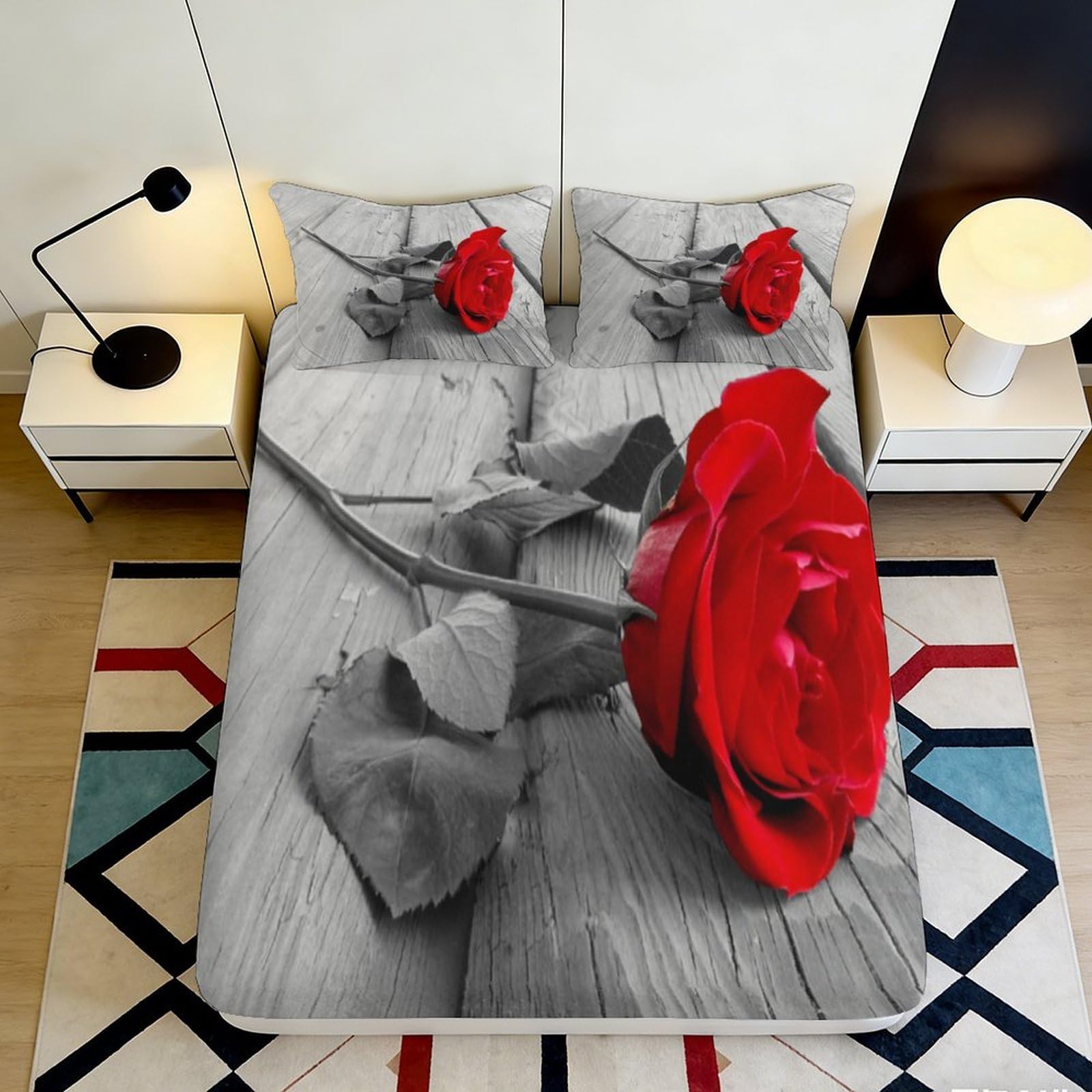 Kzqjxnhpcr Style-4 3D Printed Rose Fitted Sheet Microfiber Deep Pocket Non-Slip Bedroom Bedding Rose Mattress Fitted Cover Full Wrap Washable For Adults Teens 90X200x25cm 90X200x25cm