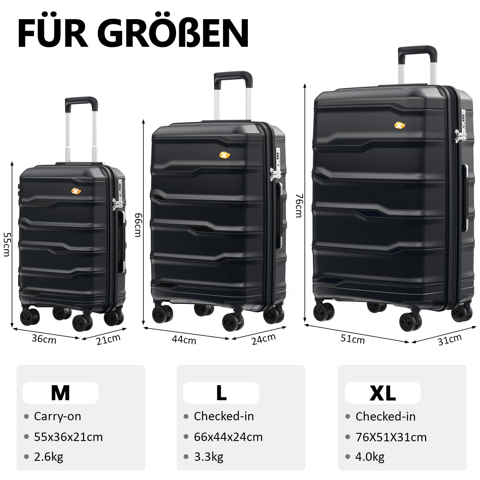 MGOB Valigia Bagaglio a Mano PP(Polipropilene) 40L Trolley Rigida Valigie da Cabina Spinner e TSA Lucchetto 55x36x20cm, Nero
