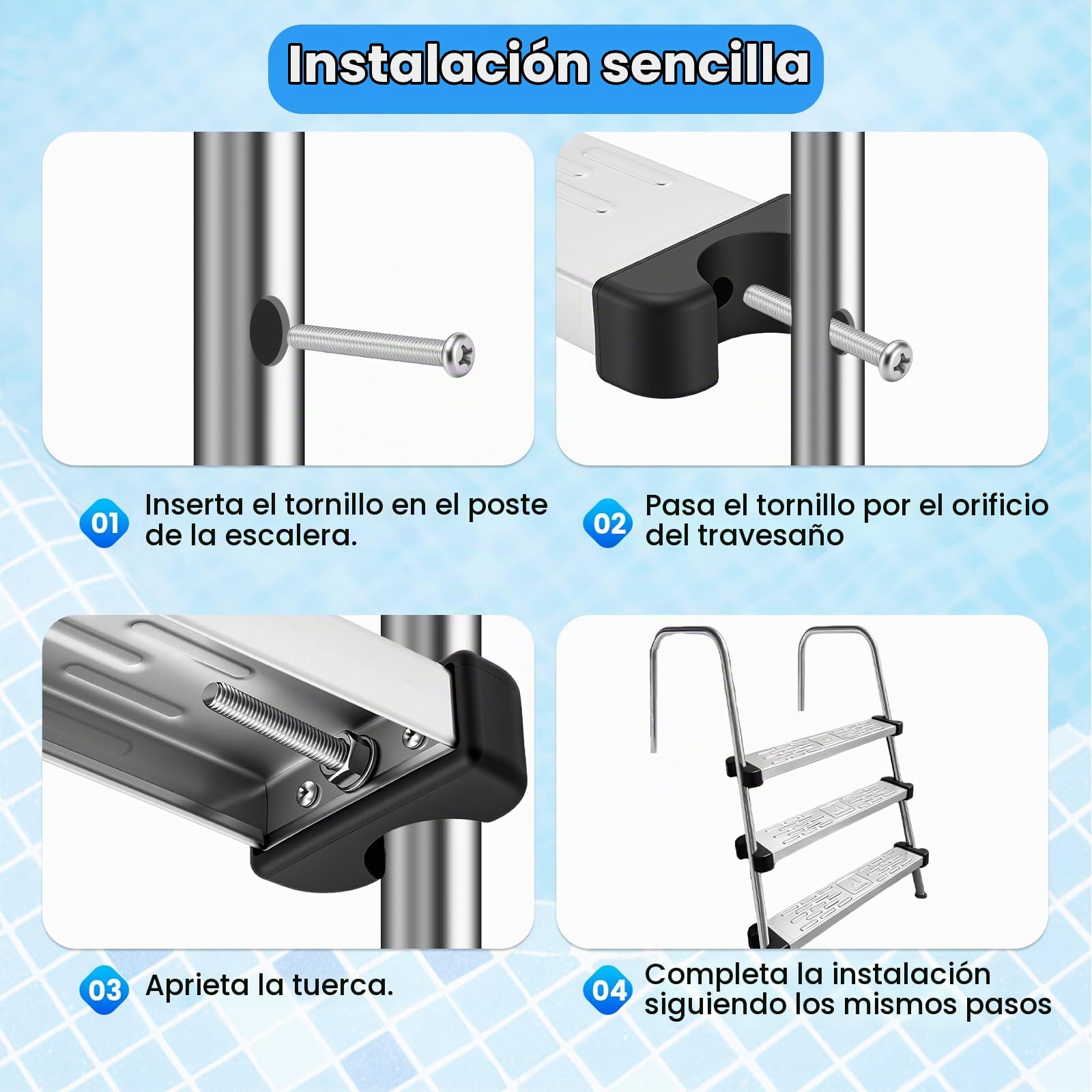 Escalones Escalera Piscina, 3 Piezas Peldaños Pedal Anti Deslizante Acero Inoxidable Escalón Antideslizante Piscina Accesorio General Antideslizante para Escalera Piezas Pedal