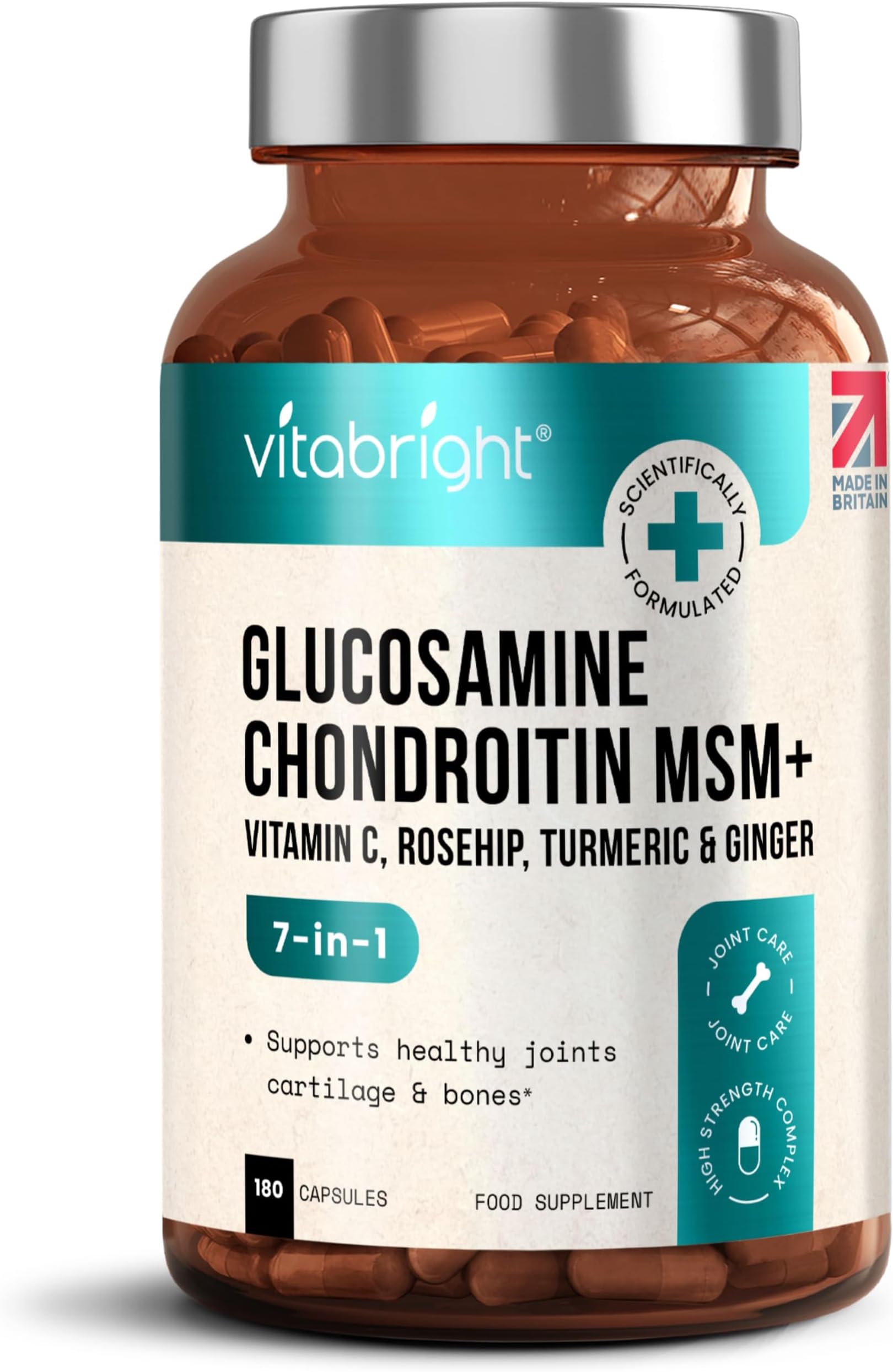 Glucosamine & Chondroitin High Strength MSM Complex | 180 Caps | VitaBright