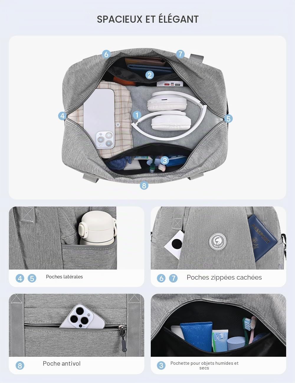 BAGZY Sac Cabine Avion 40x30x20 pour Ryanair Wizzair Transavia, Bagage à Main Pliable 25L Imperméable Sac Maternité avec Sac à Chaussures et Trousse de Toilette pour Sport, Weekend, Voyage, 2X