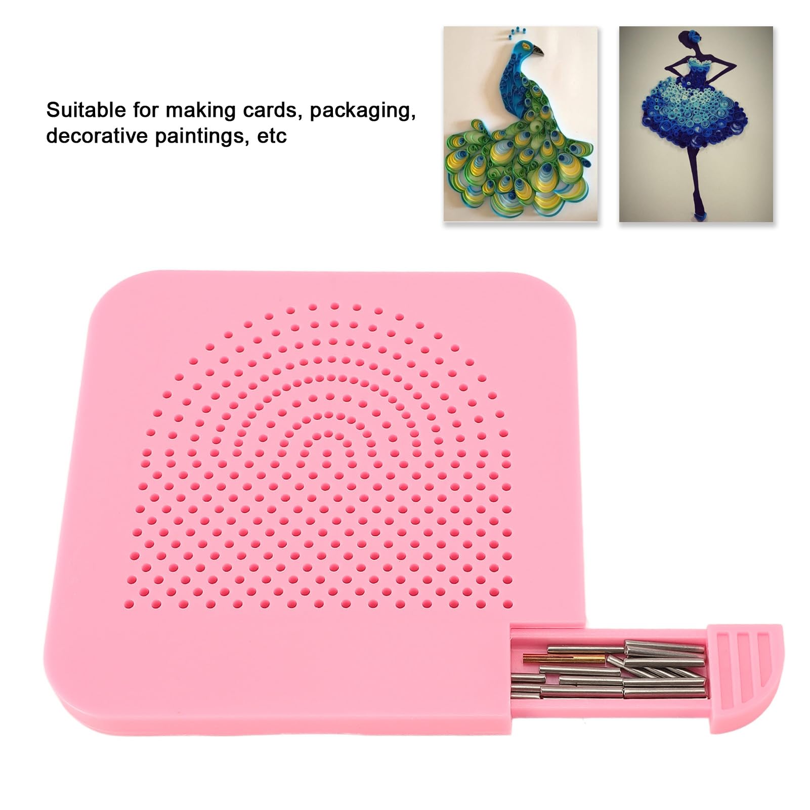 Quilling Board with Pins, 20pcs Pins Plastic Paper Quilling Tools Knitting Board Knitting Crafts Tool Paper Strip Winding Disc for DIY Paper Strips (Pink)