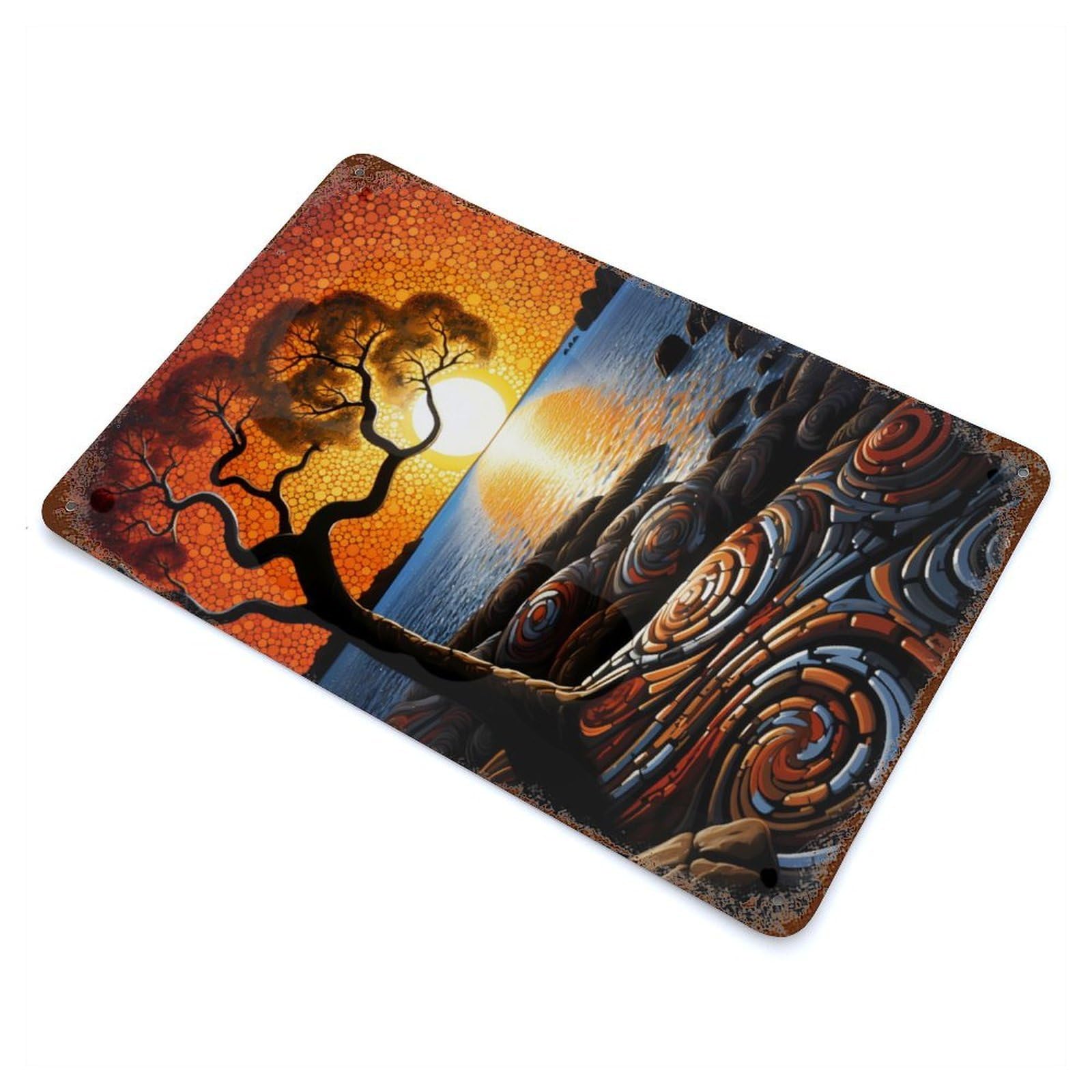 Rust Effect Tin Sign with Radiant Twilight Stylized Design 11.8"x7.9", for Pub, Kitchen And Man Cave Decor, Industrial Home Decor