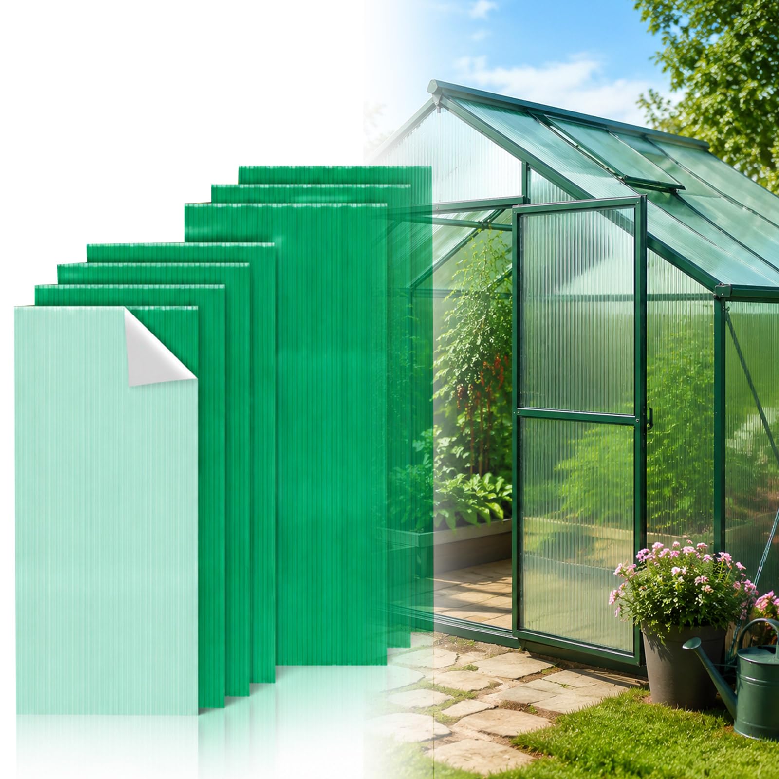 6 Pcs 4' X 2' X 0.2'' Polycarbonate Greenhouse Panels Roof Panels, Green