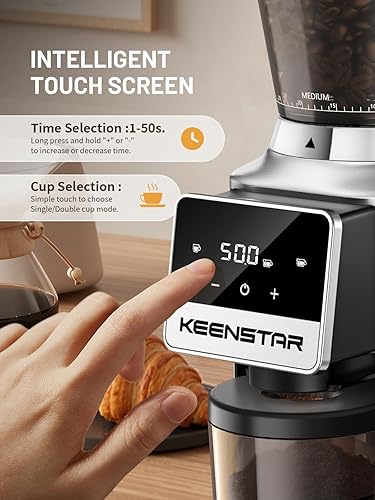 Miniatura 5 de Keenstar Molinillo de café cónico, molinillo de granos de café con 34 ajustes de molienda para uso doméstico, temporizador de precisión, pantalla