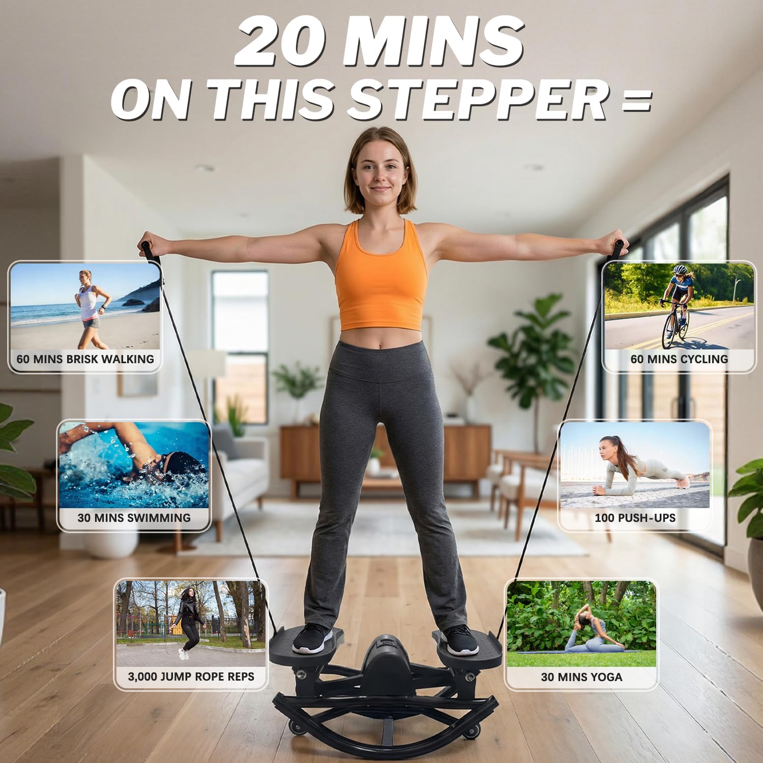 Rocking Stepper for Exercise at Home, 2026[New Vision] Motion Stair Stepper with Resistance Bands & Balance Board, Low-Impact Full Body Workout Equipment, Stable Structure Exercise Equipment