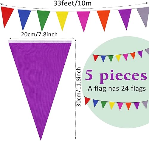 Miniatura 3 de Preboun Banderines de color para fiesta mexicana de 164 pies, guirnalda de banderines de banderines de banderines de triángulo mexicano en una