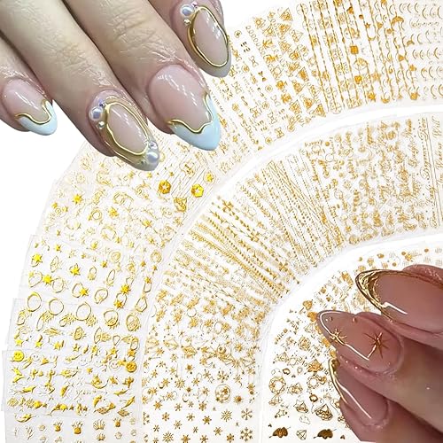 Miniatura 19 de NOODCO 5 hojas de calcomanías de uñas 5D con diseño de bronceado, calcomanías en relieve de cola de pescado y concha, autoadhesivas, con diseño de