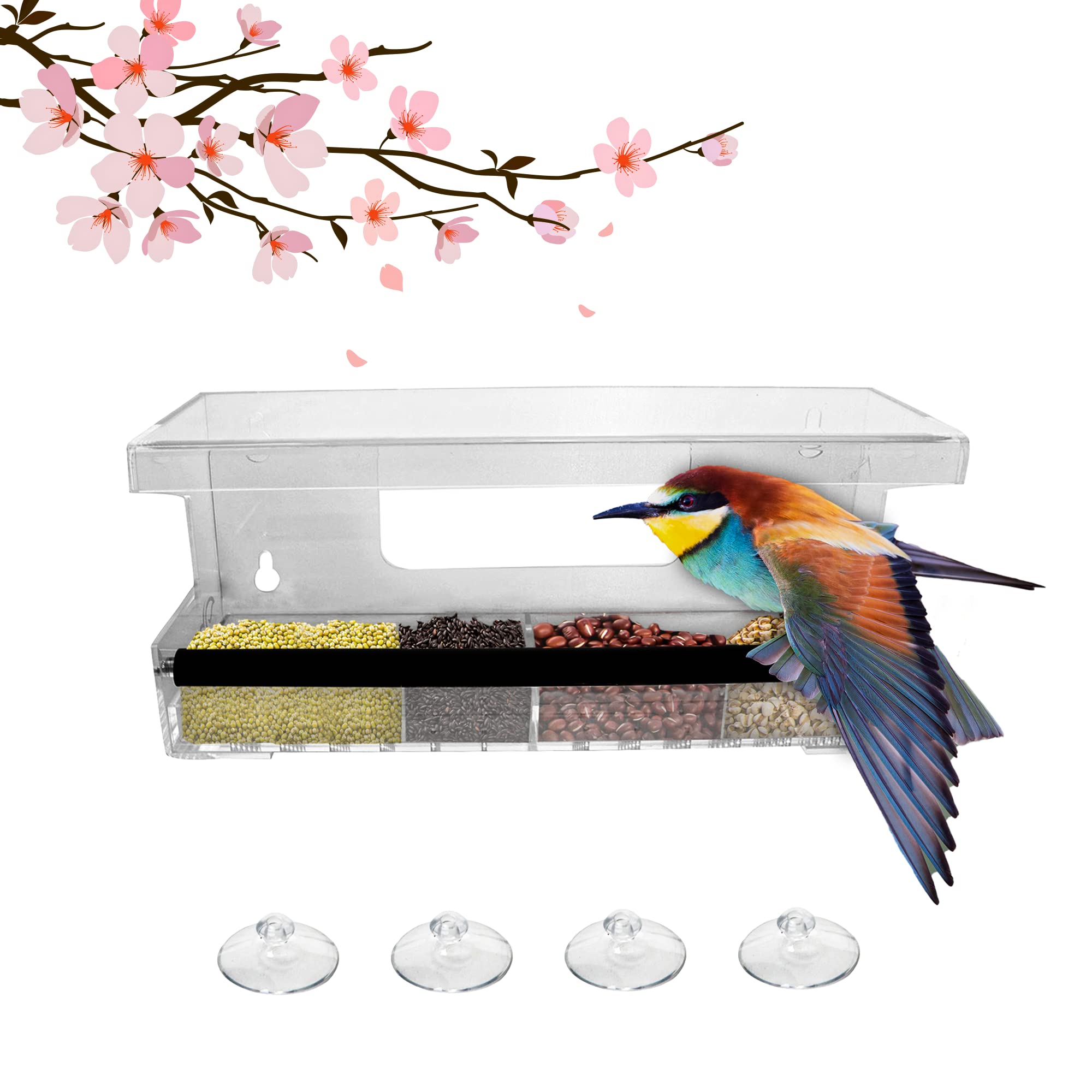 ZHALK Window Bird Feeder Outdoor Feeding Portable Birds Cage | Strong Transparent Hanging Tree Container Seed Bird Feeder with Hooks for Wild Bird | Unique Gifts for Bird Lovers