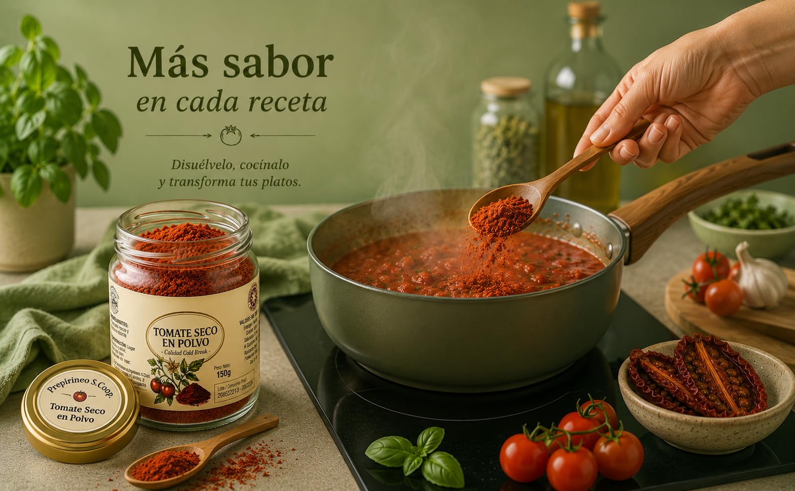 Tomate Seco en Polvo Premium (150g)-Molido Fino, Sabor Intenso y Natural- Ideal para Pasta, Sofritos y Pasta de Tomate Concentrada (1 bote 150g)