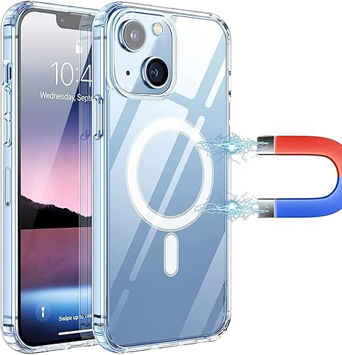 Miniatura 9 de Funda magnética transparente para iPhone 15, compatible con MagSafe, protección de grado militar, parte trasera dura resistente al amarillo,