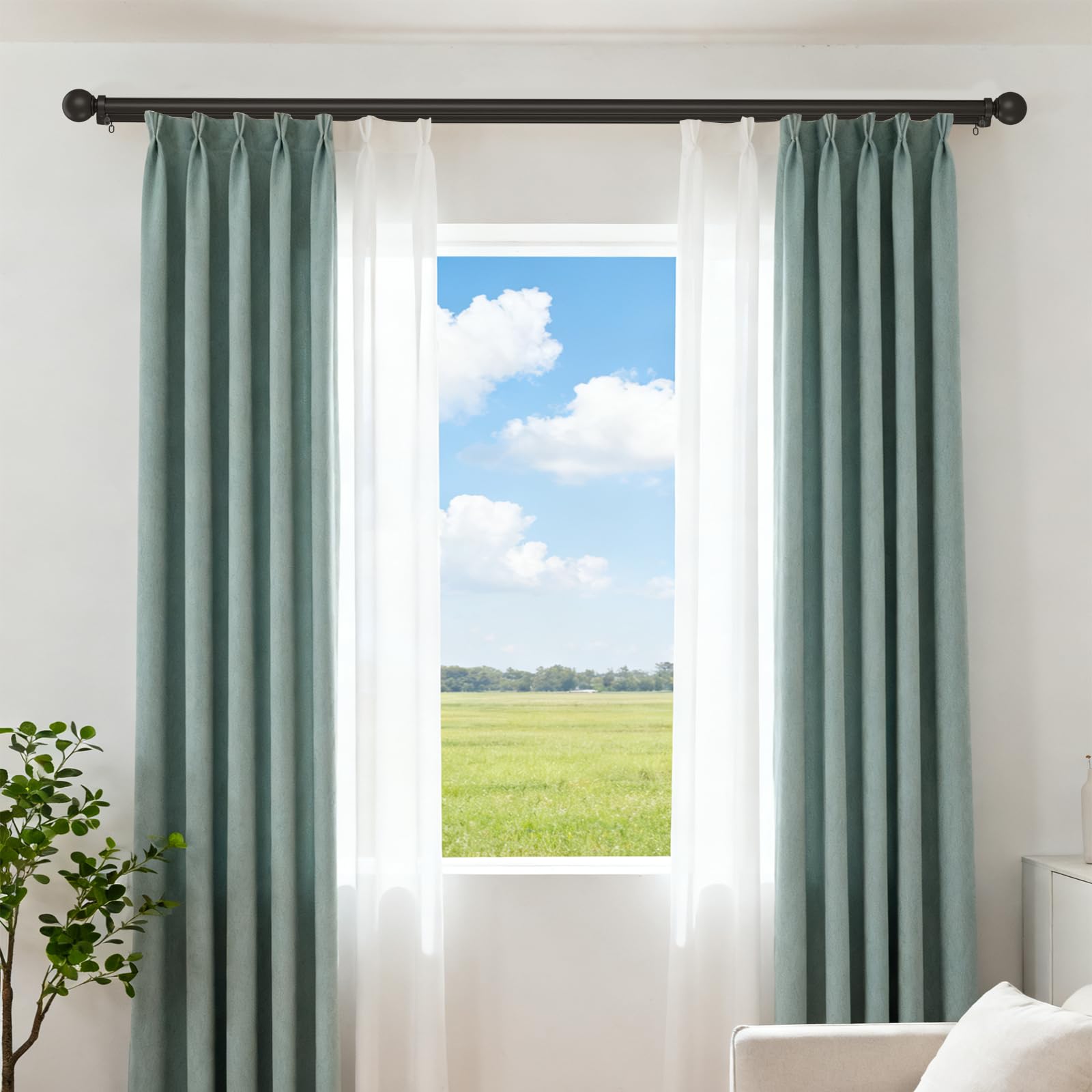 Tringle à Rideaux Double avec Supports, Aluminium Tringle à Rideaux Silencieuse Coulissante à Rails à Double Rangée, Rail de Rideau Double pour Chambre Coucher Salon Hôpital (Noir, 2.2m)
