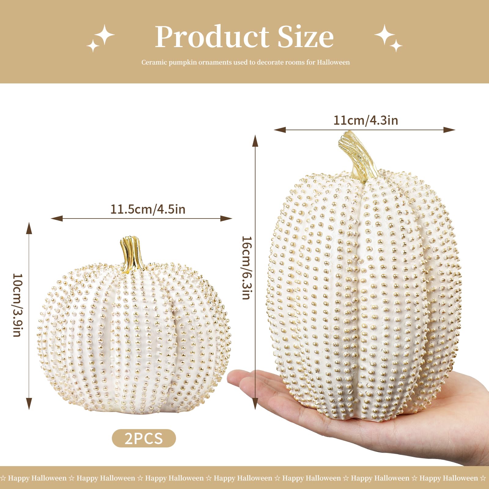 Fangoo 3 Pezzi Resina Zucche Decorazioni Glitterate Bianche e Dorate Centrotavola per Fattoria Autunno Regalo Cucina Decor per Ringraziamento e Raccolto, Centrotavola, Camino, Casa, Ufficio o Fest