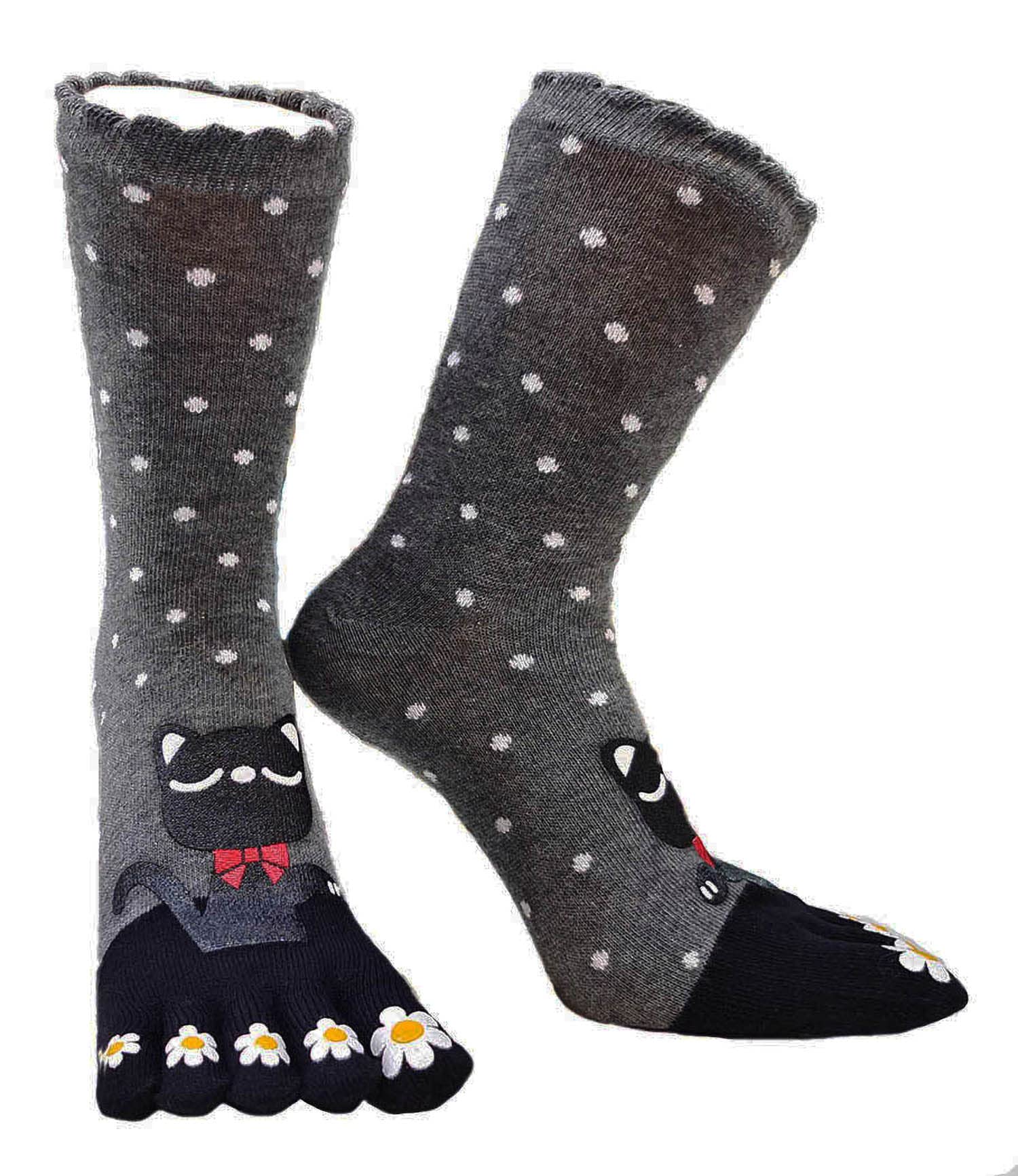 IXITON Women's Toe Socks Five Fingers Socks Cute animal pattern socks Funny cartoon Sports Toe socks,gray-cat