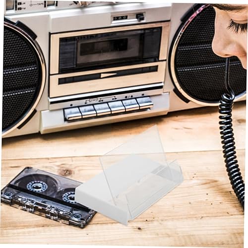 Miniatura 6 de Caja de almacenamiento de cinta de casete vintage, soporte de plástico transparente para casetes de música, joyería y organización de cristal,