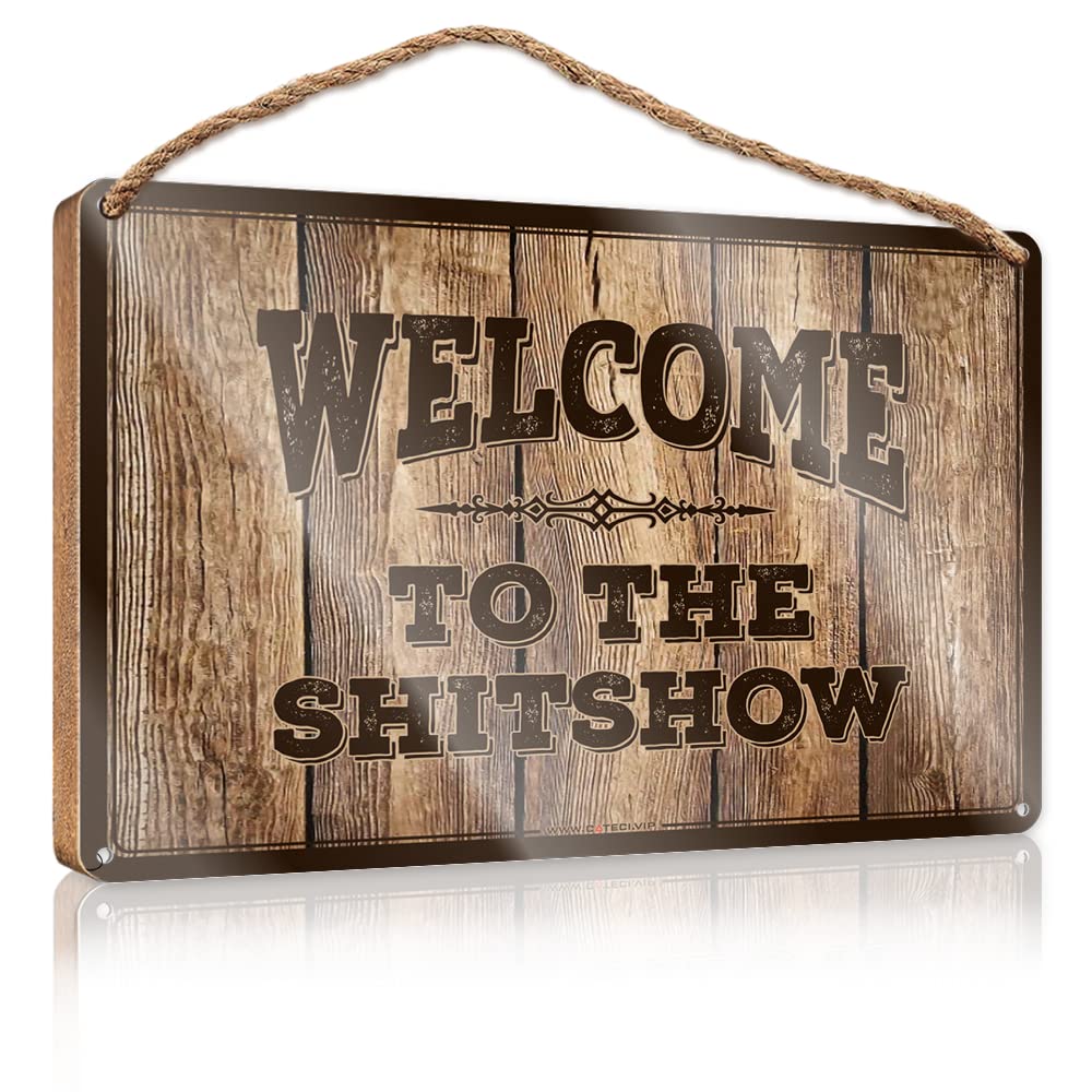 DTHA Door Sign For Home Welcome To The Shitshow Wooden Sign Funny Bathroom Wall Art Outdoor Hanging Sign(23X35CM)