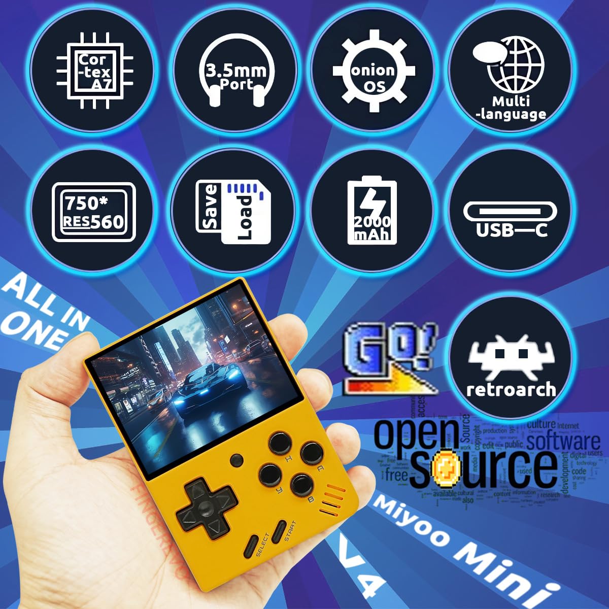 Mini V4 OnionOS Handheld Game Console 2.8-inch 750*560 IPS Screen