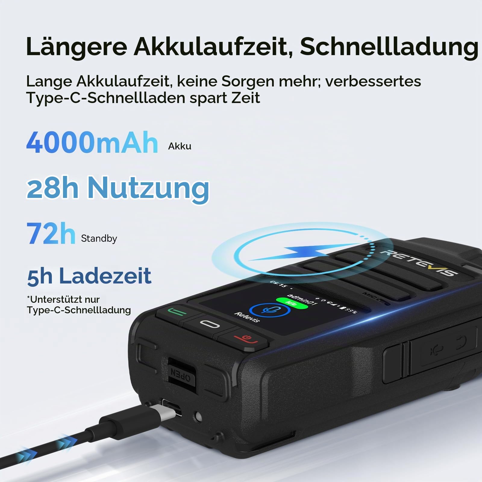Retevis L71 4G Walkie Talkie,PoC-Funkgeräte Unterstützt WLAN und Zello | Radio mit Unbegrenzter Reichweite und Typ-C, 4000 mAh, Funkgerät für Familienausflüge im Freien (1 Stück, Schwarz)