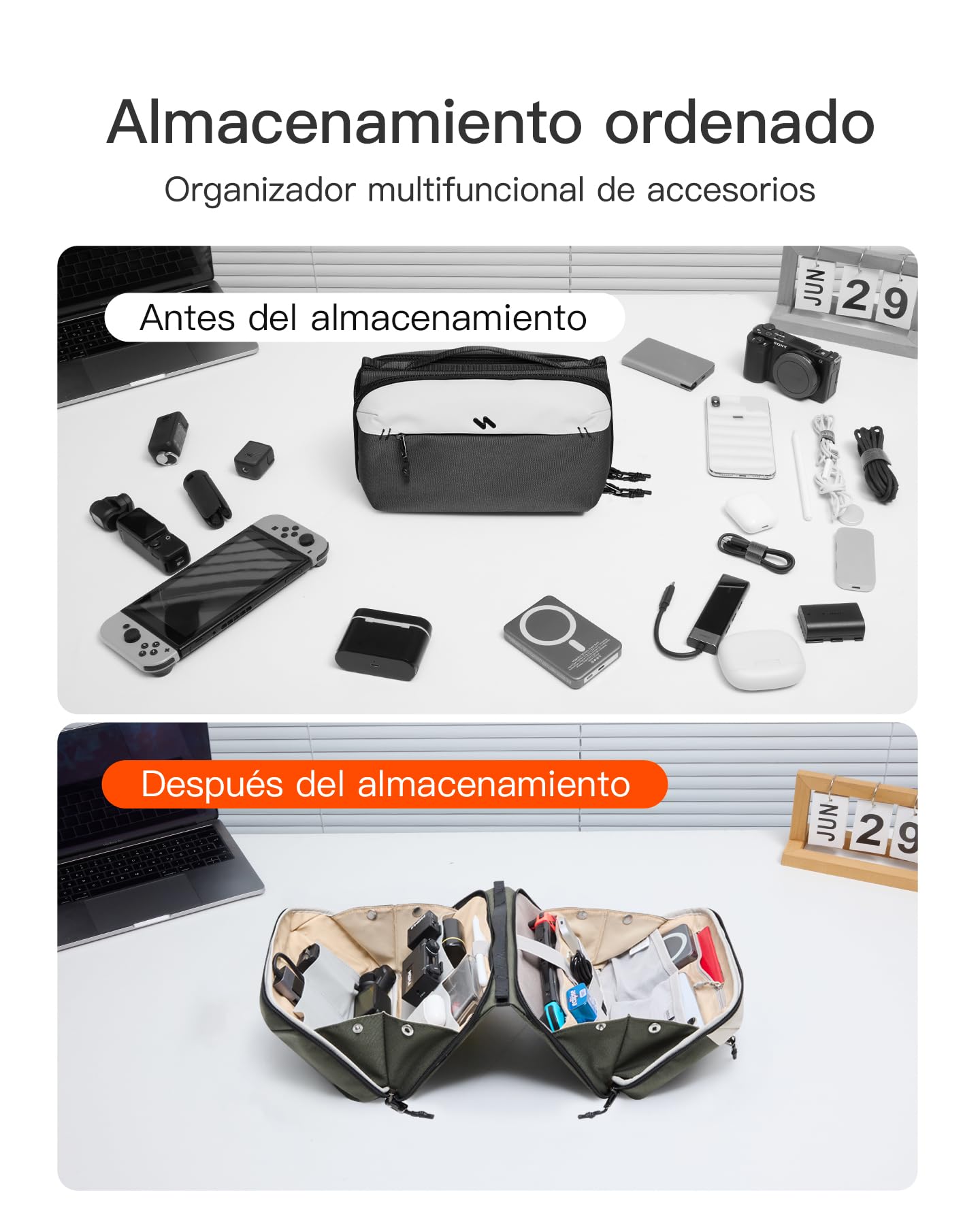 Inateck Organizador Electrónico Multifuncional, Bolsa de Accesorios, Cargadores, Auriculares, Ideal para Viajes, Desplazamientos y Más, Oliva