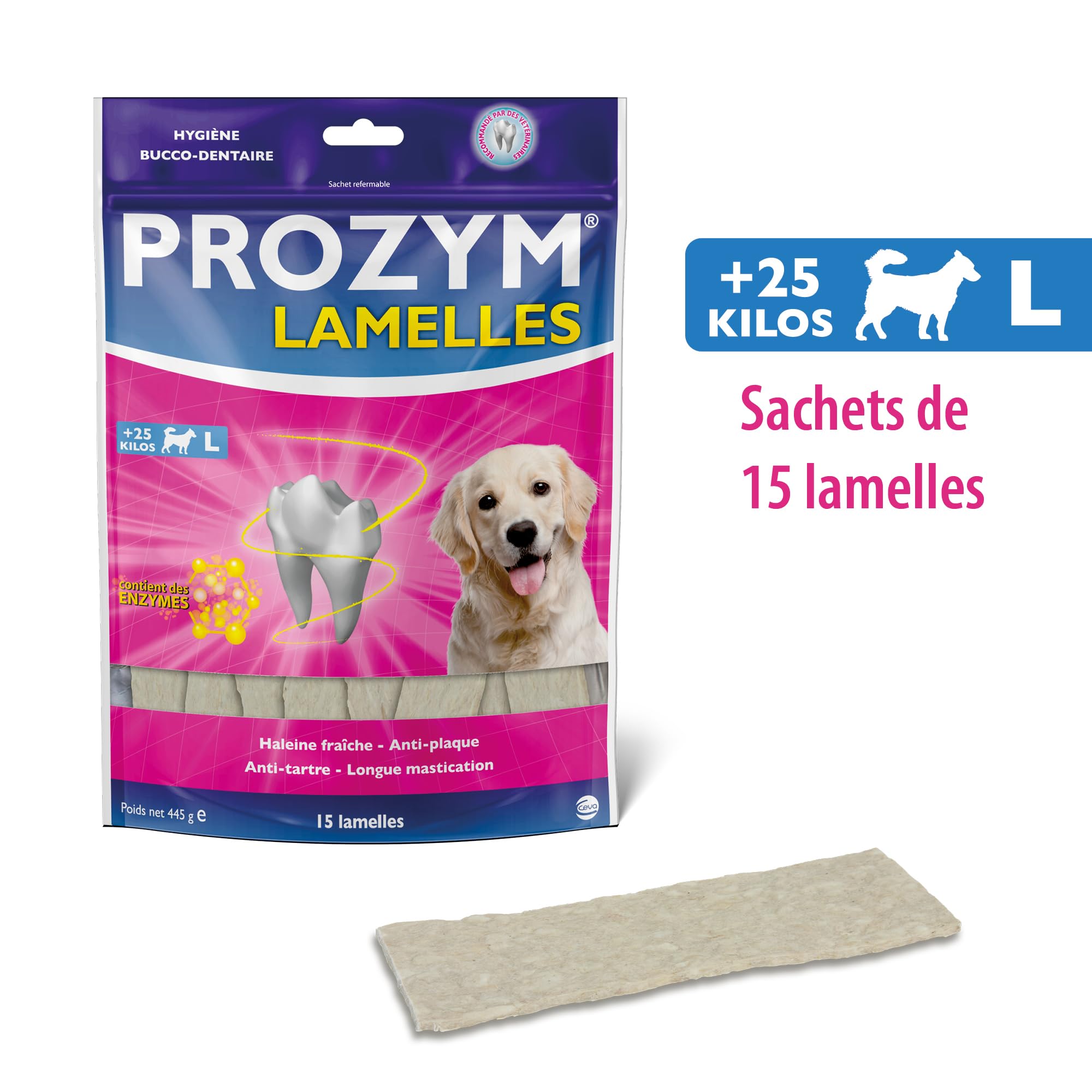 Prozym 15 Lamelles pour Chiens - Soin Dentaire à mâcher - N°1 chez Les vétérinaires - Haleine fraîche - Anti-tartre - Anti-Plaque - Gencives saines (L)