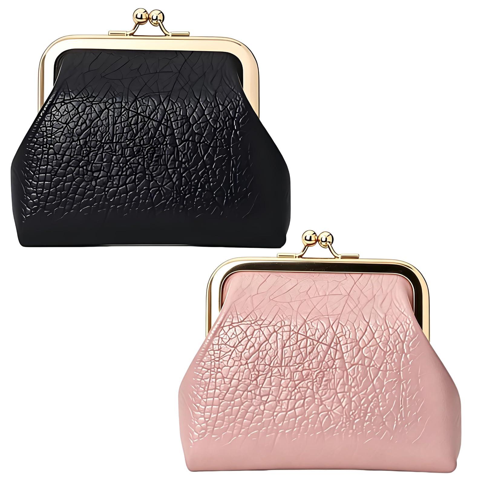 2 Pcs Coin Pouch for Women Set, Pink and Black Coin Purse for Women, Large Capacity Kiss Lock Purse for Women, Lock Pouch Loose Change Storage for Cards Travel Daily Use-image-13