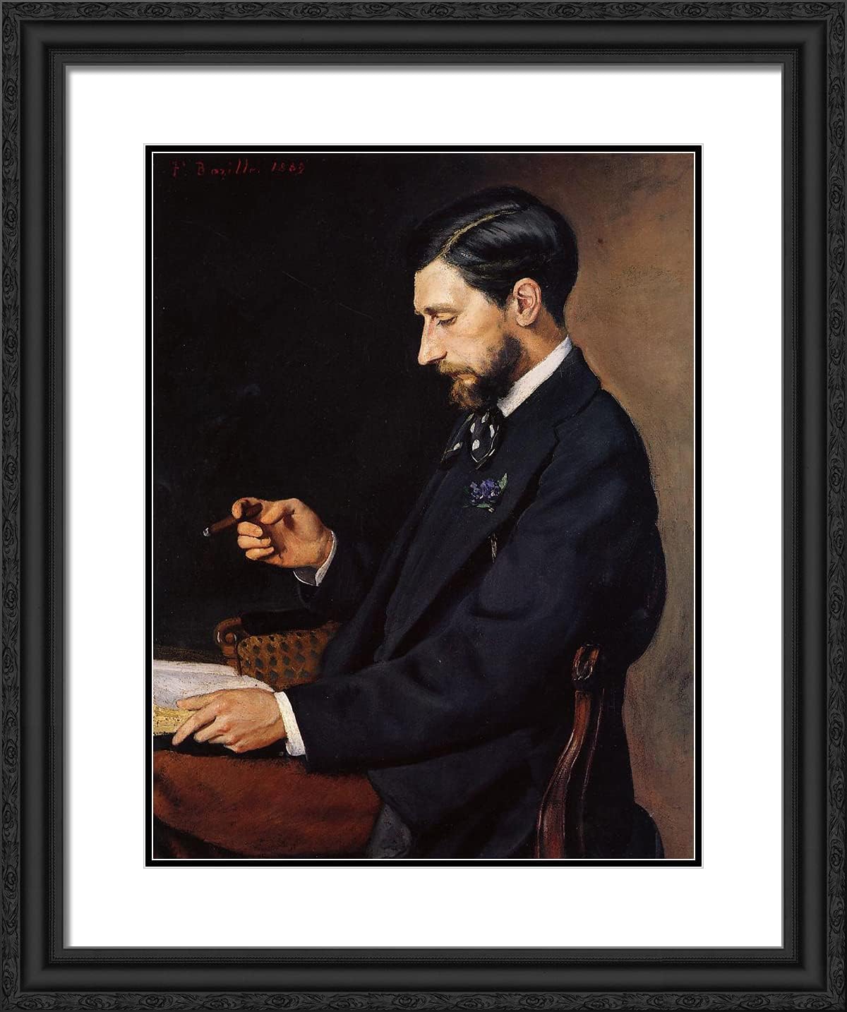 ArtDirect Bazille, Frederic 20x24 Gold Ornate Framed Art Print with Double Matting Titled: Portrait of Edmond Maitre