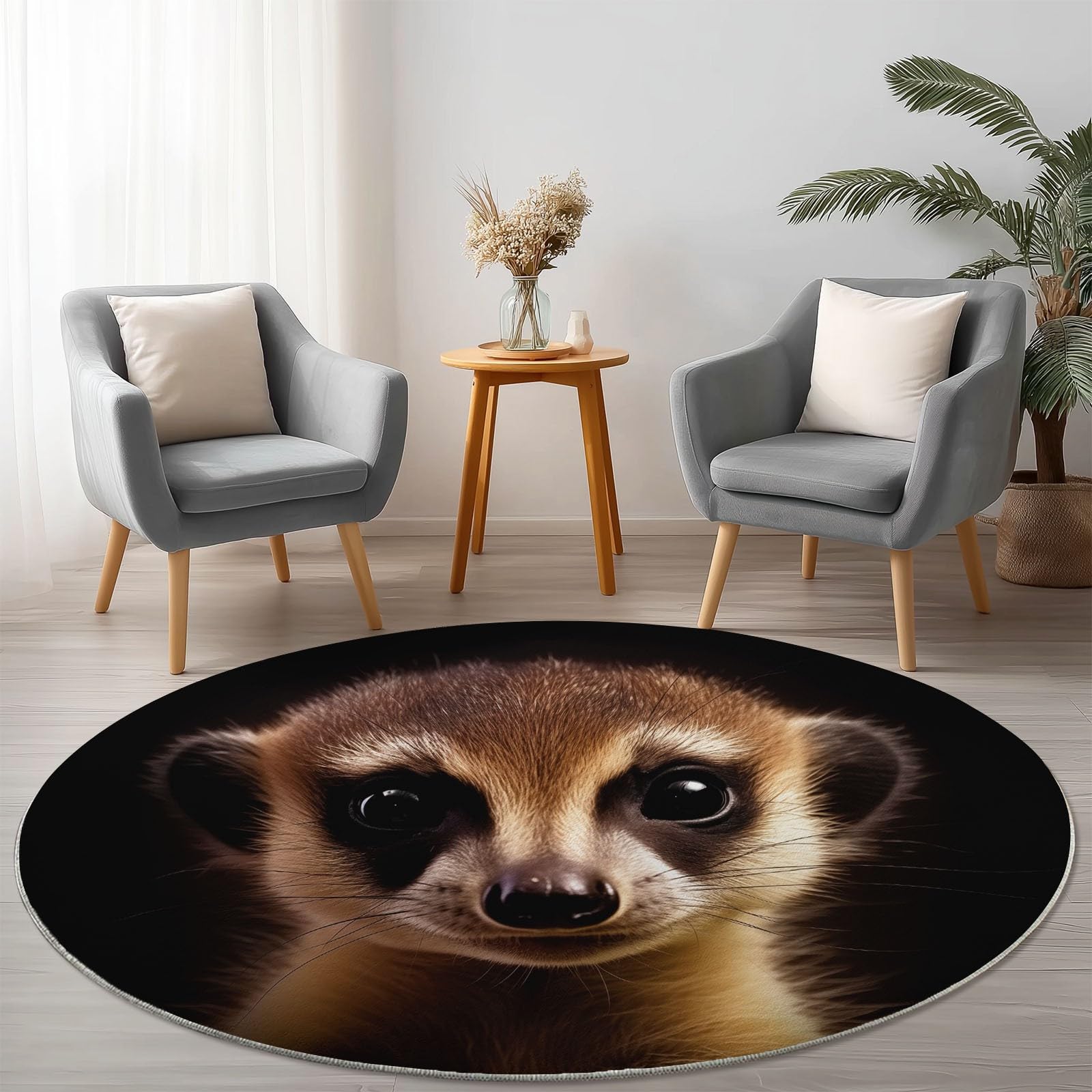 Tapis rond nature animaux lavable et antidérapant pour salon
