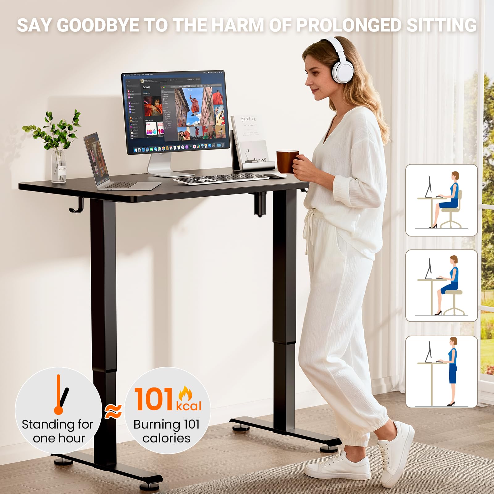 Veken 47 2 Standing Desk Adjustable Height Office Desk with Wood Desktop Computer Table for Home Work Study — view 7