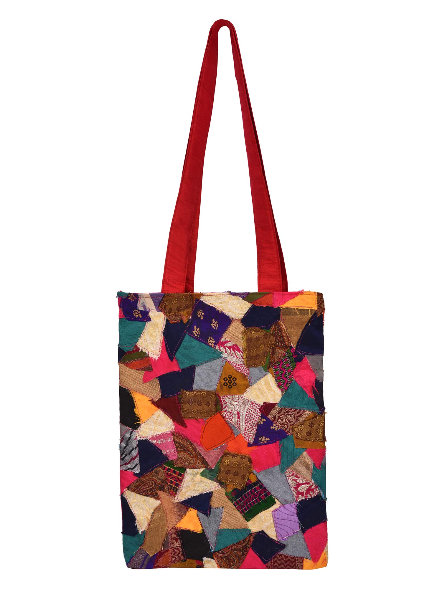 clean planetWomen's Handcrafted Washable Reusable Vibrant Patchwork Shopping Storage Bag (35 x 24.5 cm, Multicolour)