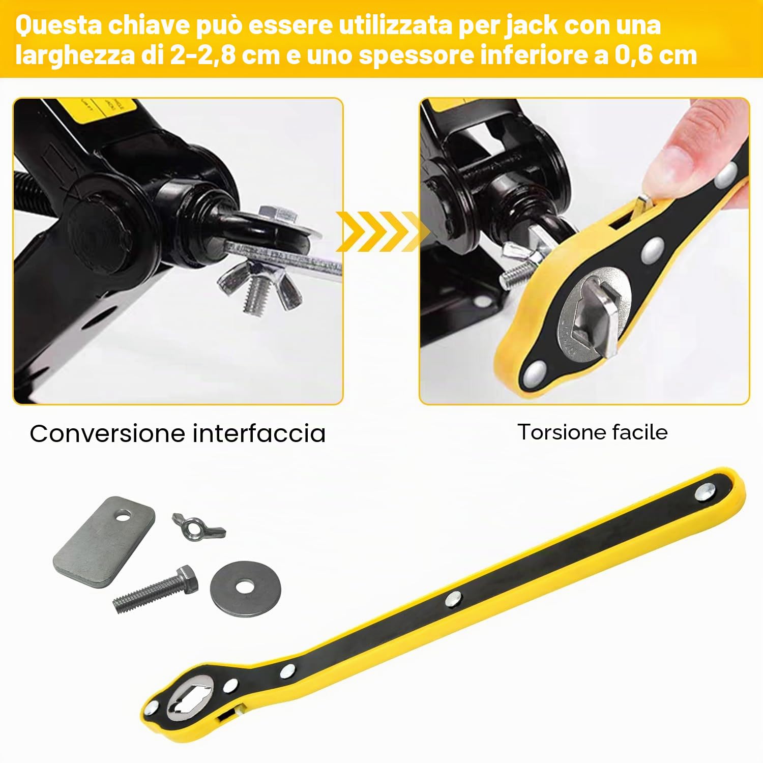 Generale Chiavi Inglesi a Cricchetto di Cric Auto, con Manovella Estesa e Adattatori, Auto Cambio G omme Attrezzo, Adatto a Tutte le Auto Cric a Forbice, 34cm