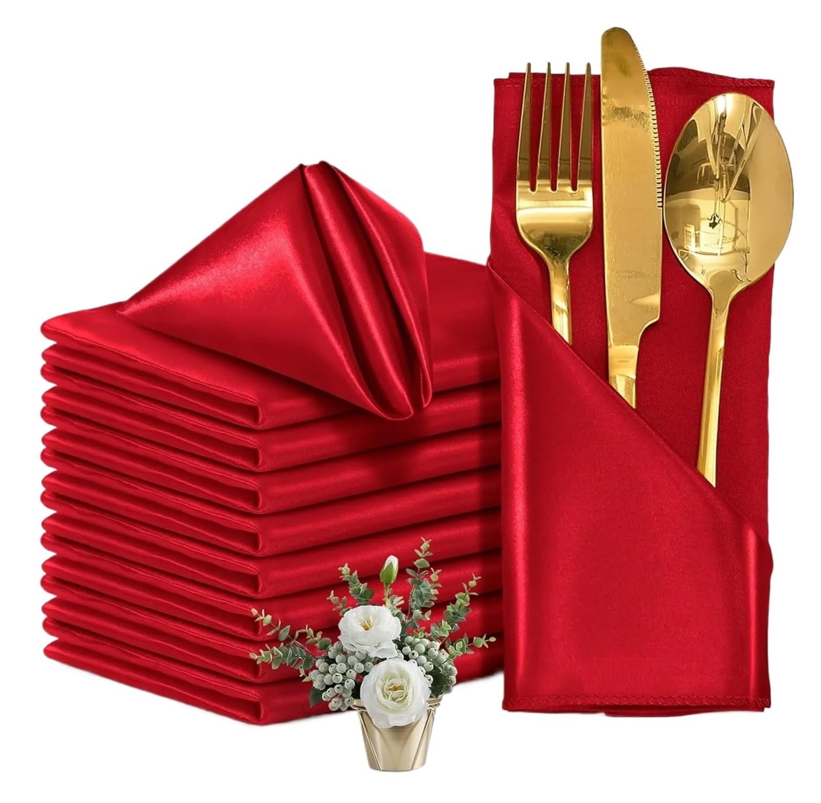 Satin Dinner Napkins 12PCS Satin Napkins 30x30cm Silky, Washable for Wedding Party, Restaurant Dinner Table Decor(12pcs red)