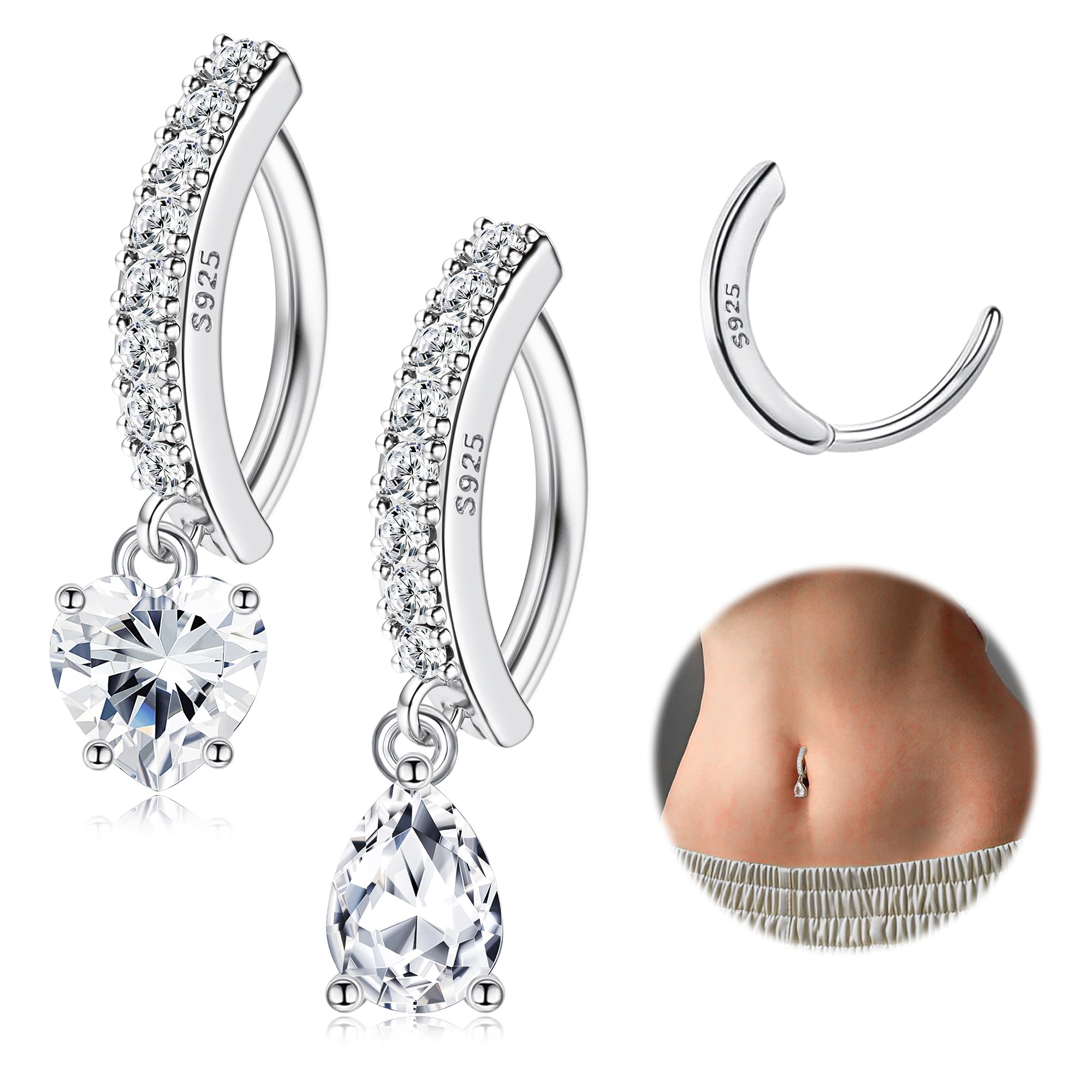 Milacolato2pcs Solid 925 Sterling Silver Belly Button Rings 14g