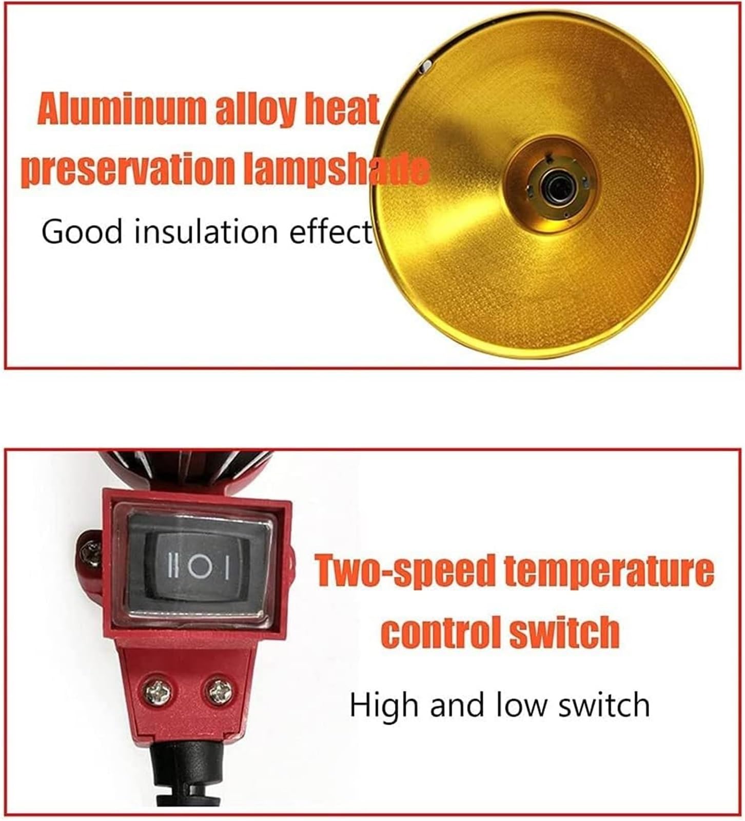 Lámpara de calefacción de cultivo for pollo, calefacción de cultivo de granja de cerdos, temperatura ajustable, luces de calefacción Pantalla de aleación de aluminio de invierno+bombilla de calor infr