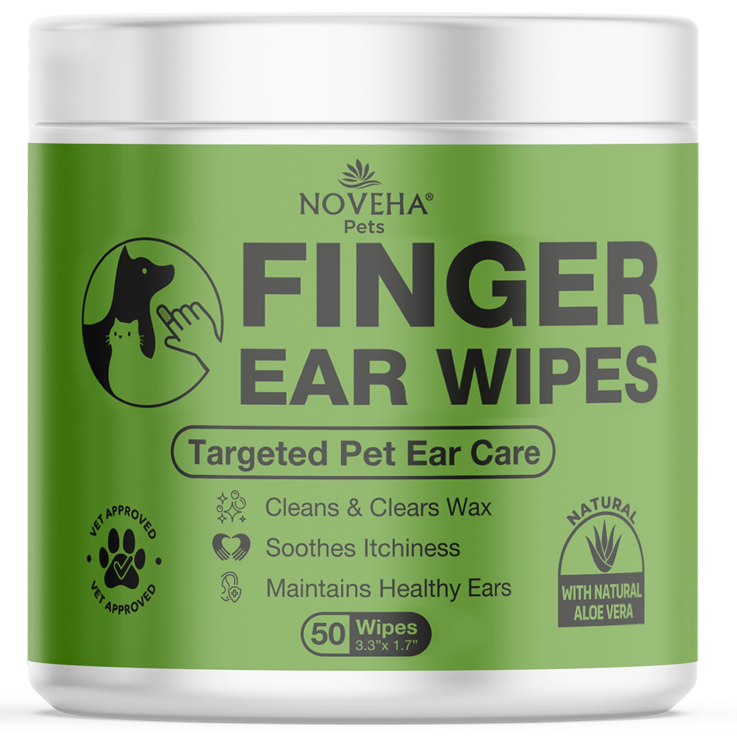NOVEHA 50PCs Dog Ear Wipes Finger Glove Fit Easy Ear Cleaning for Dogs Puppies Cats Kittens Gentle Pet