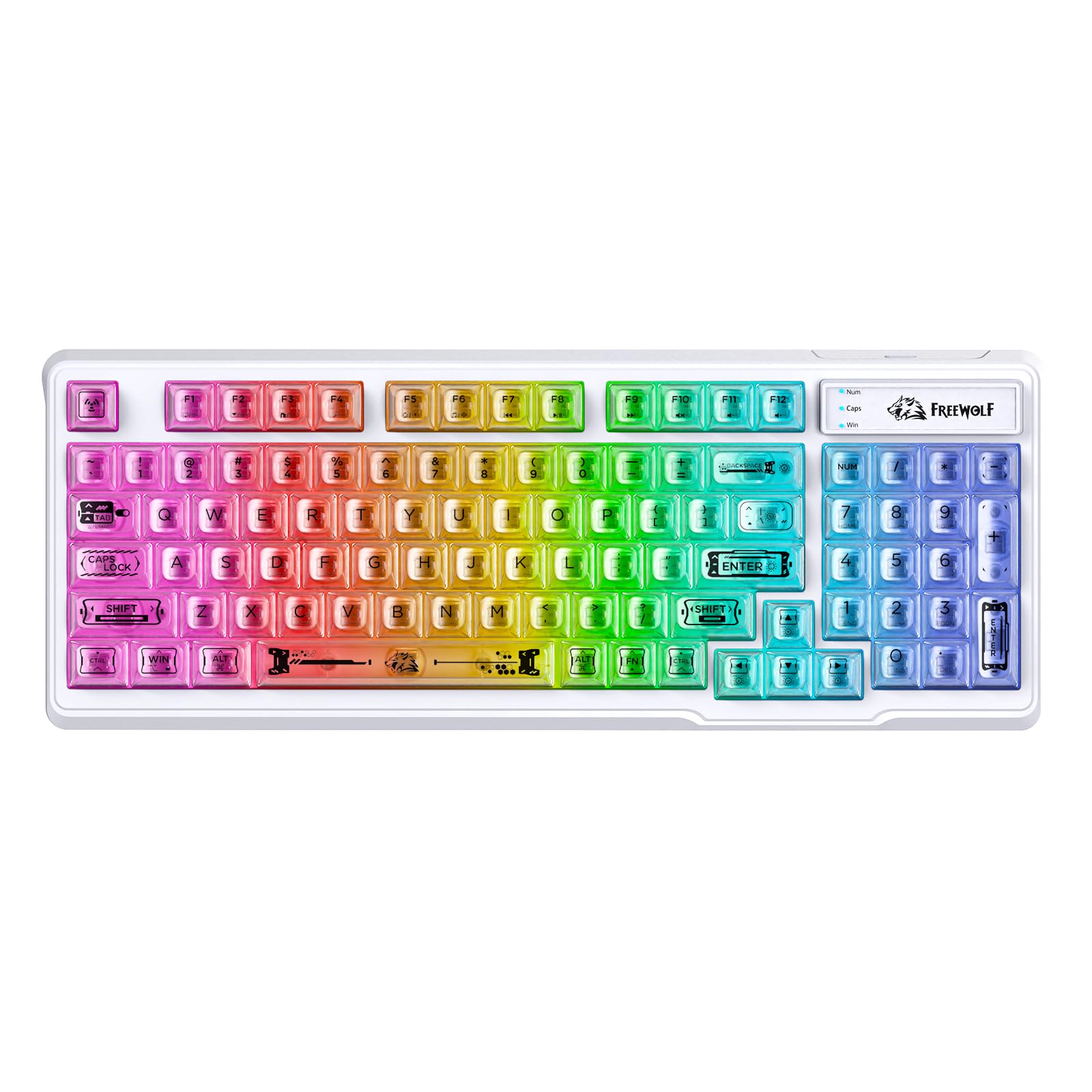 ZIYOU LANG M95 Transparent Membrane Keyboard,Wired Gaming Keyboard with Clear Keycap,Rainbow RGB Backlit,Side Light bar,94 Silent Keys with Mechanical Feeling,26-Key Anti-ghosting,for Mac/Pc,White-image-3