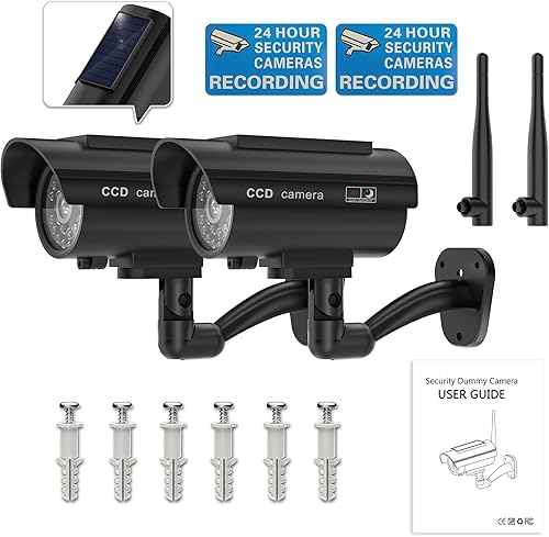 Miniatura 9 de WALI Cámara falsa simulada, cámara de seguridad falsa alimentada por energía solar con luz LED, cámaras domo de seguridad de vigilancia simulada con