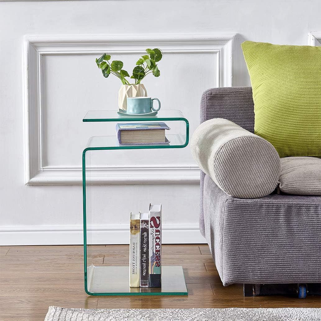 S-Shaped Night Stands for Bedrooms Glass Bedside Table with Storage Shelves,End Table Small Coffee Table for Living Room