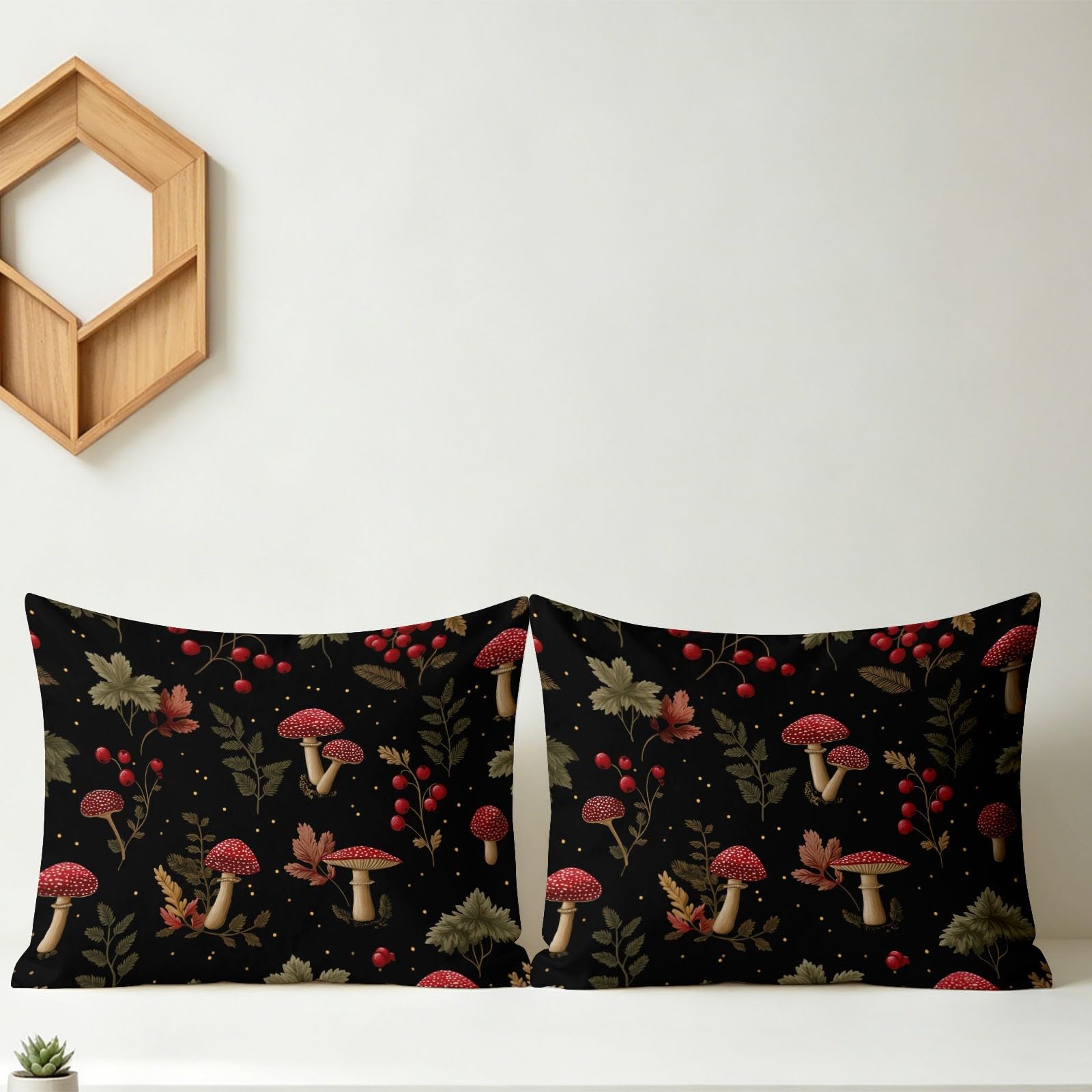 Wald Farnpflanze Roter Pilz Beeren Bettdecke 220 x 240 cm 4 Jahreszeiten, Vintage Rustikal Weich Leicht Bettdecke Ohne Bezug Warm Steppdecke Ganzjahresdecke Kühldecke Mit 2 Kissenbezug